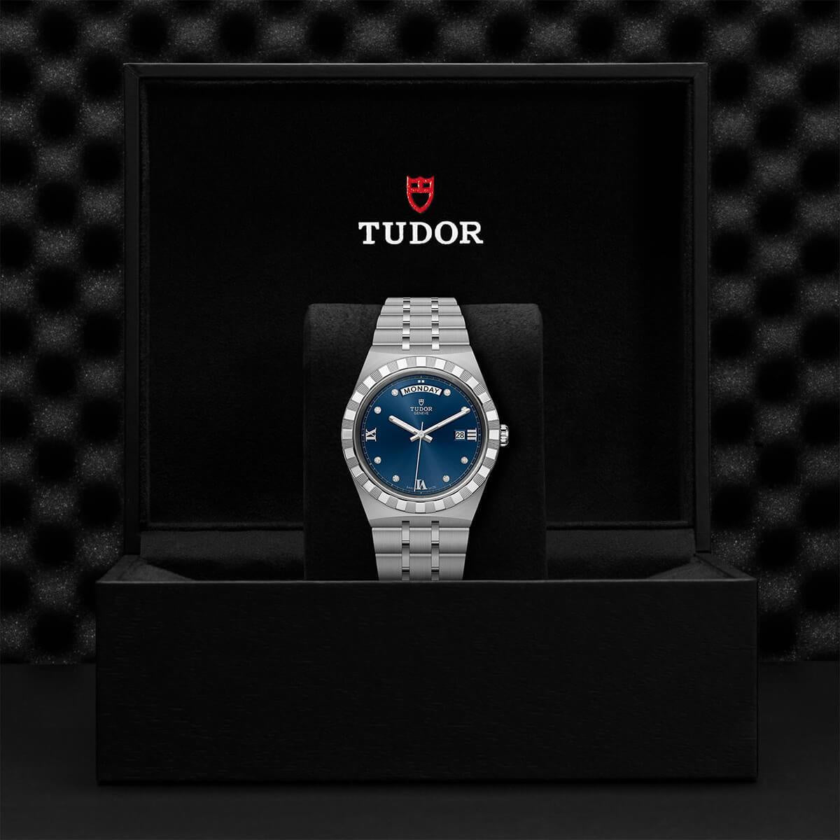 Tudor Royal Automatic Diamonds Blue Dial Silver Steel Strap Watch for Men - M28600-0006
