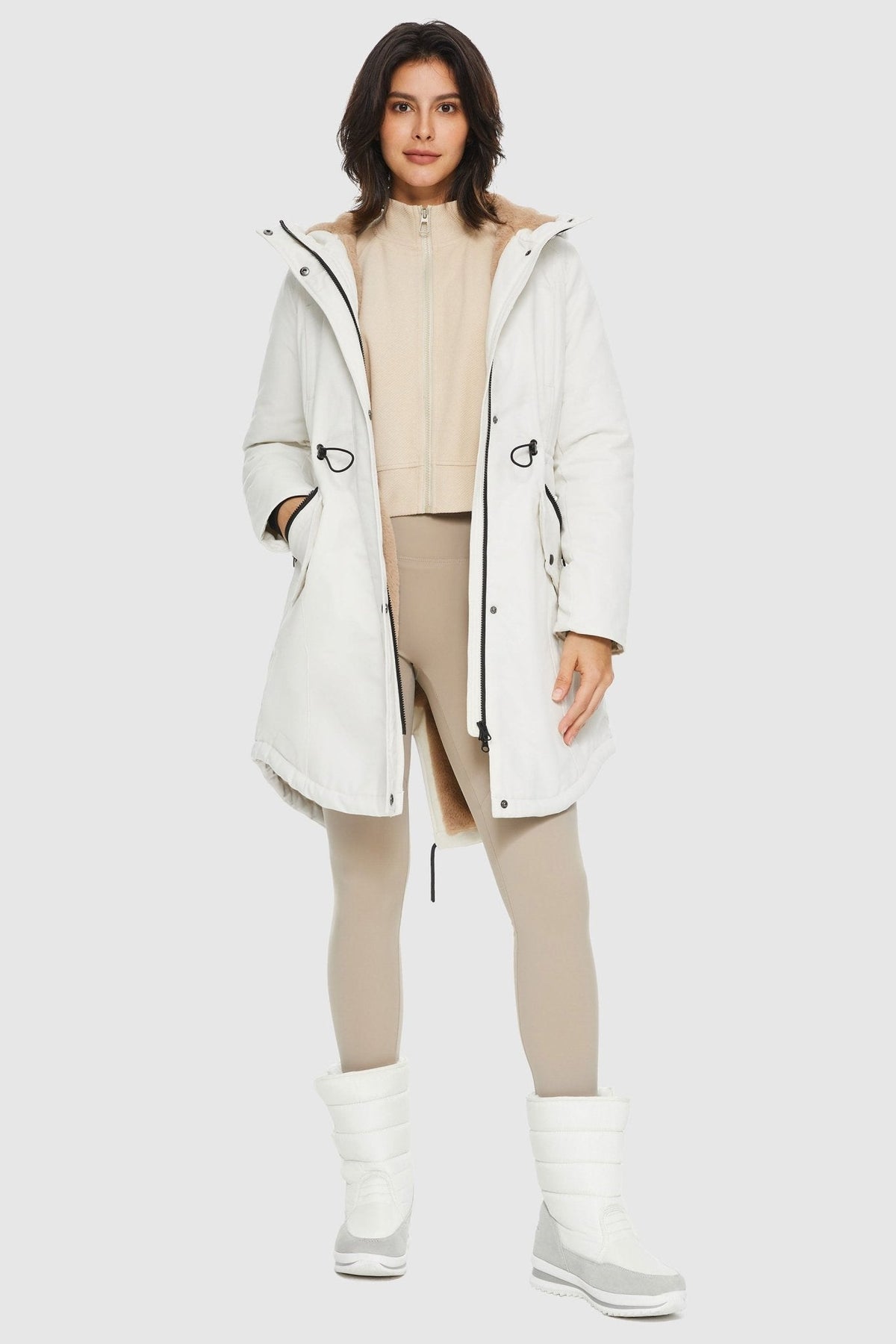 Fleece-Lined Hooded Parka Jacket with Pockets