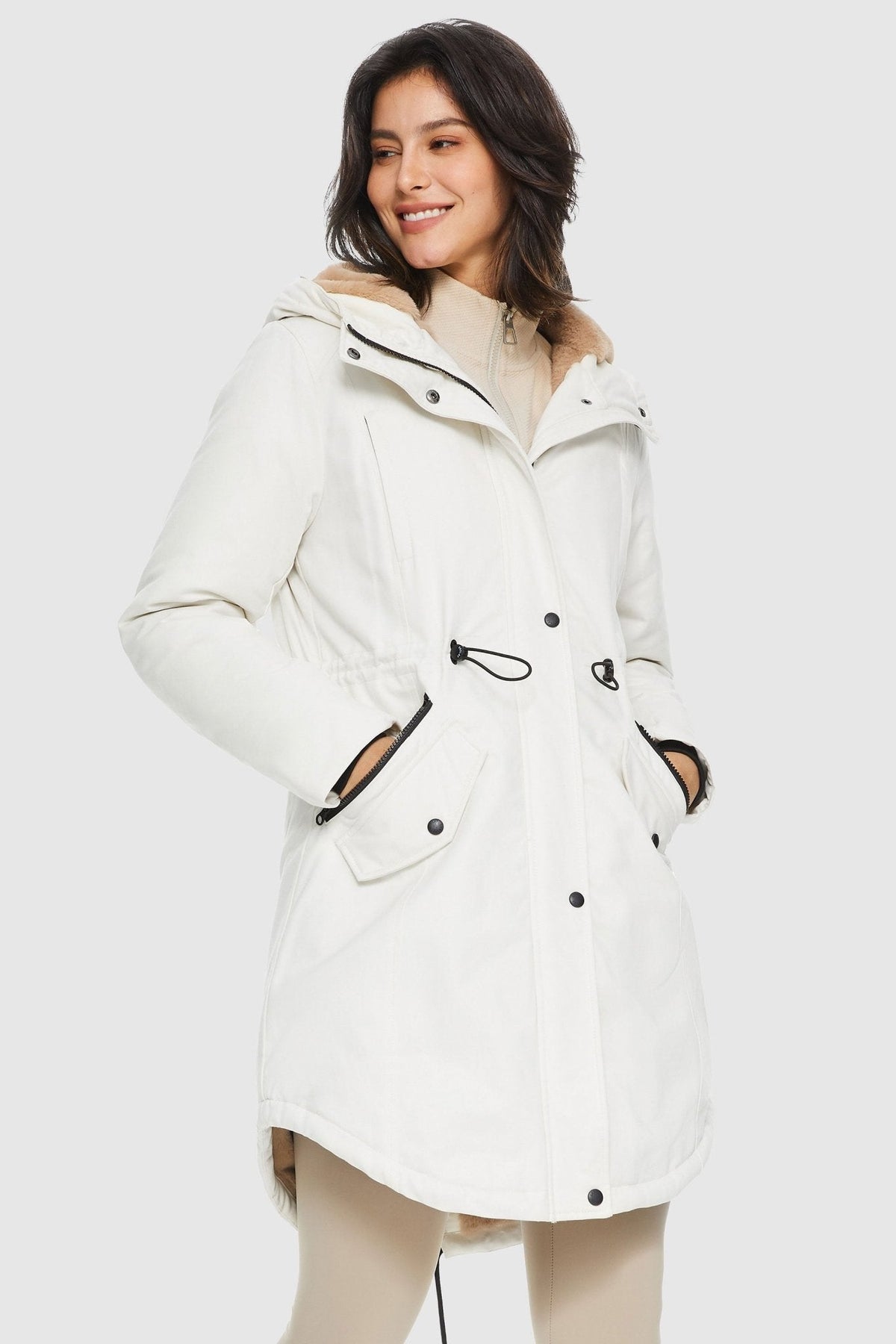 Fleece-Lined Hooded Parka Jacket with Pockets
