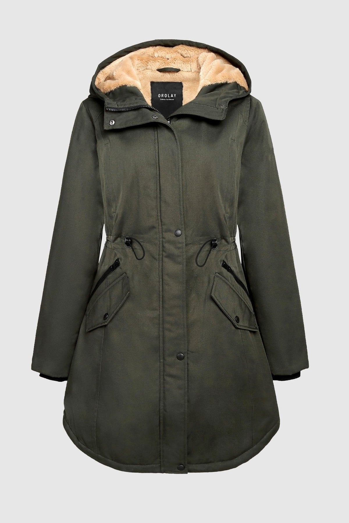 Fleece-Lined Hooded Parka Jacket with Pockets