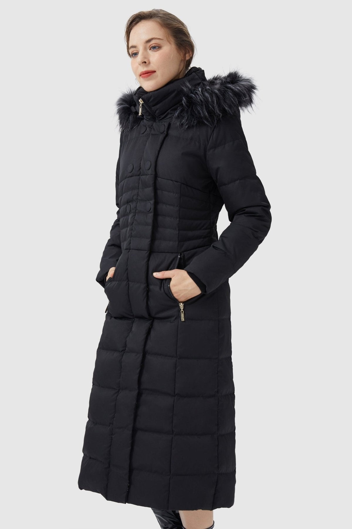 Long Puffer Down Coat with Hood Fur
