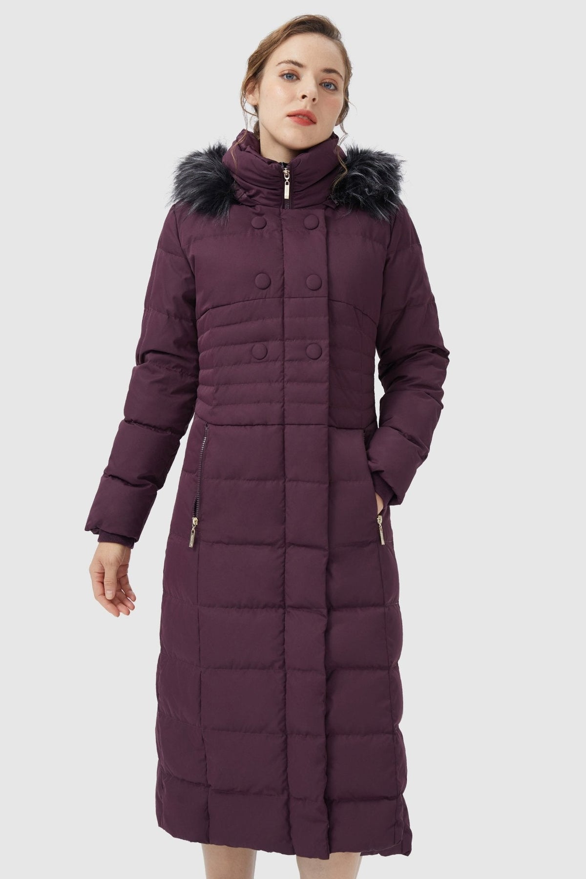 Long Puffer Down Coat with Hood Fur