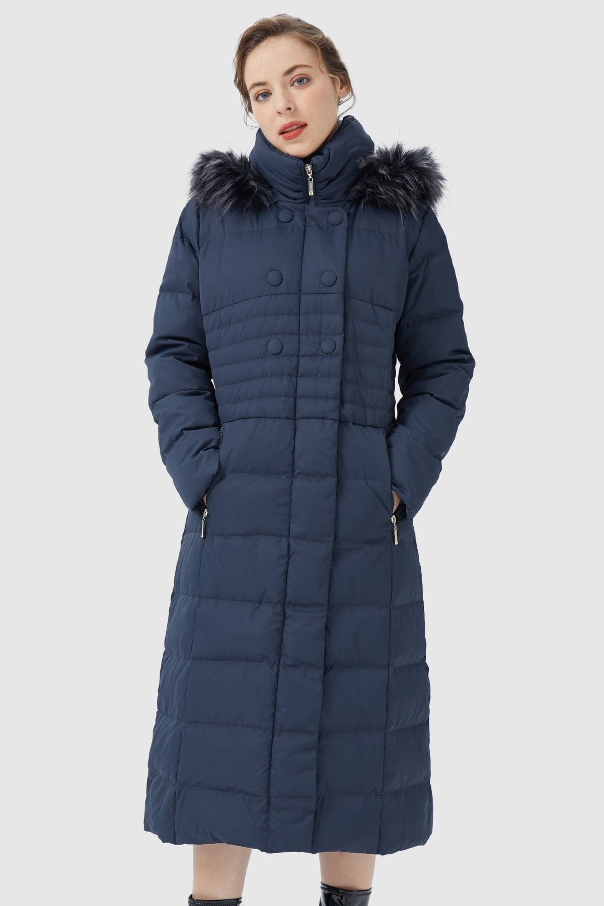 Long Puffer Down Coat with Hood Fur