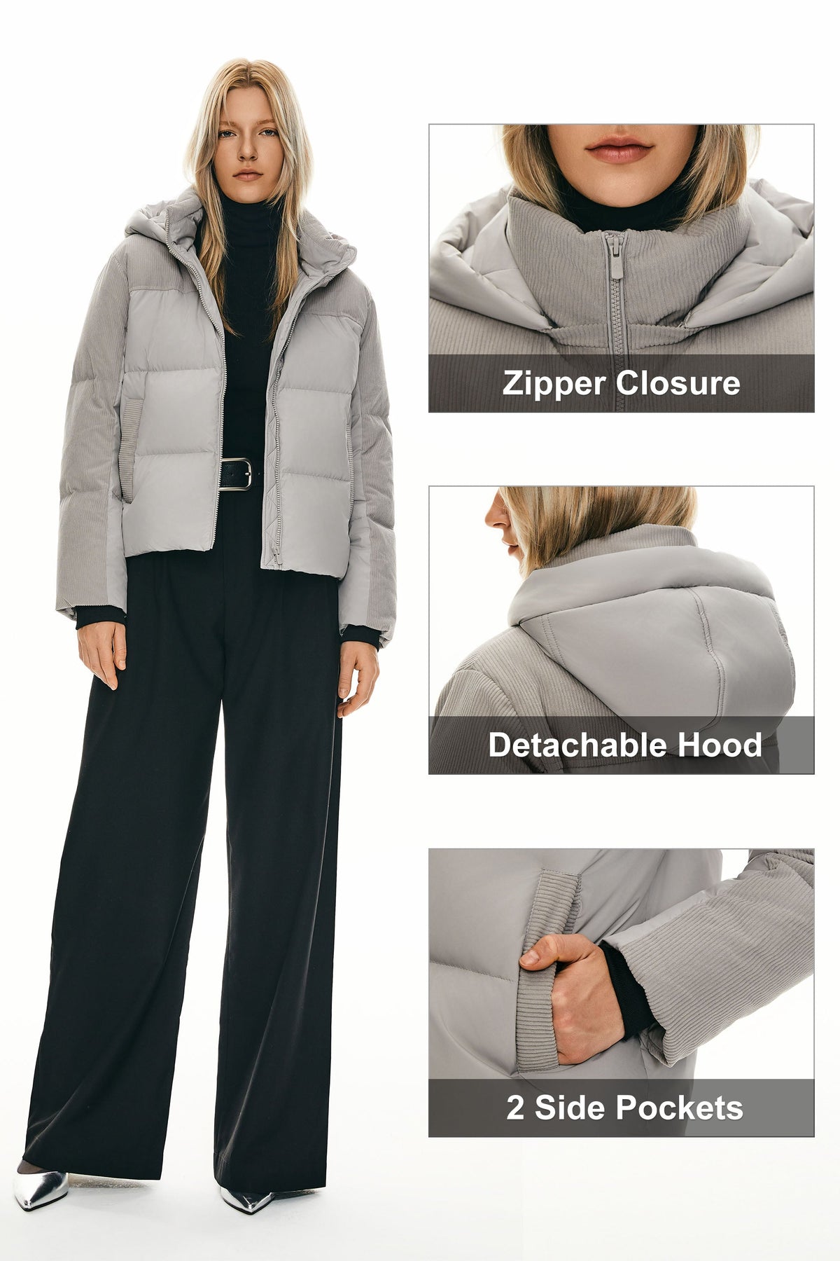 Cropped Down Puffer Jacket Winter Hooded