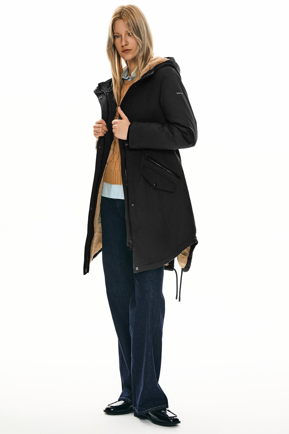 Fleece-Lined Hooded Parka Jacket with Pockets