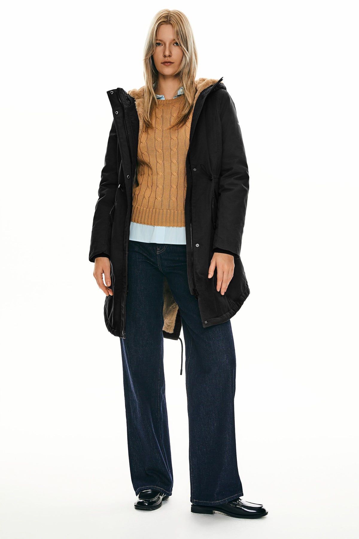 Fleece-Lined Hooded Parka Jacket with Pockets