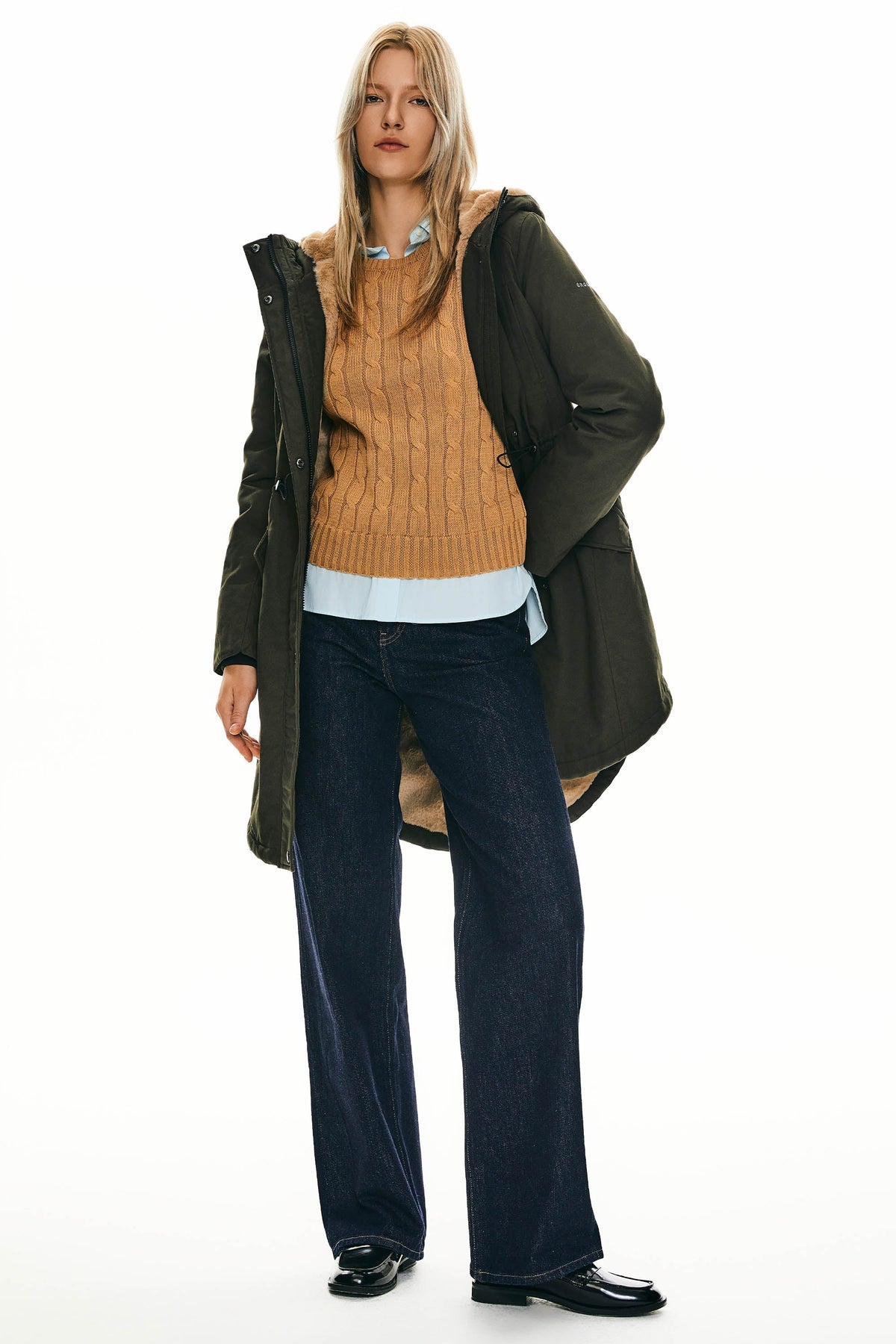 Fleece-Lined Hooded Parka Jacket with Pockets