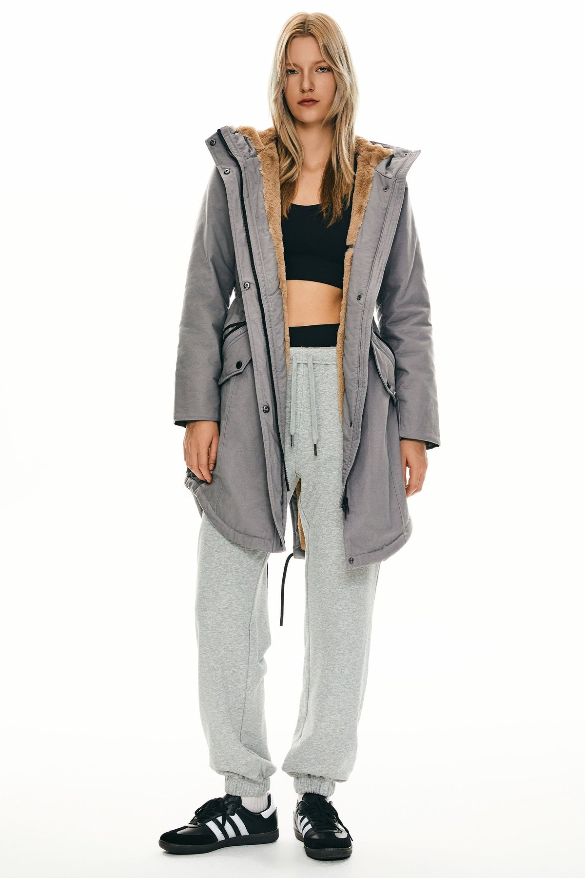 Fleece-Lined Hooded Parka Jacket with Pockets