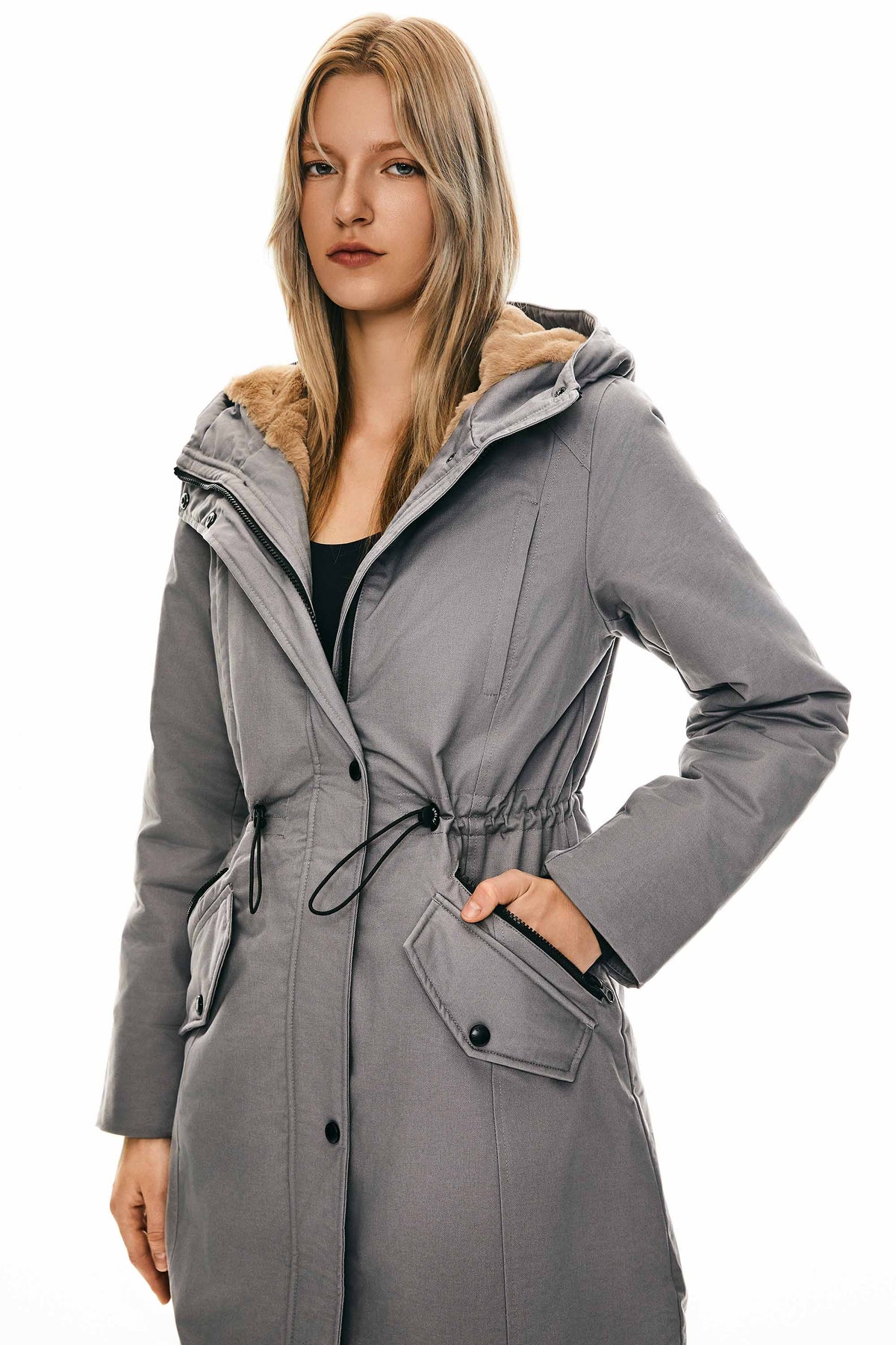 Fleece-Lined Hooded Parka Jacket with Pockets