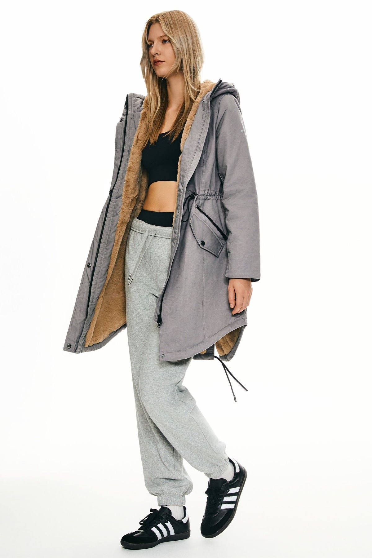 Fleece-Lined Hooded Parka Jacket with Pockets