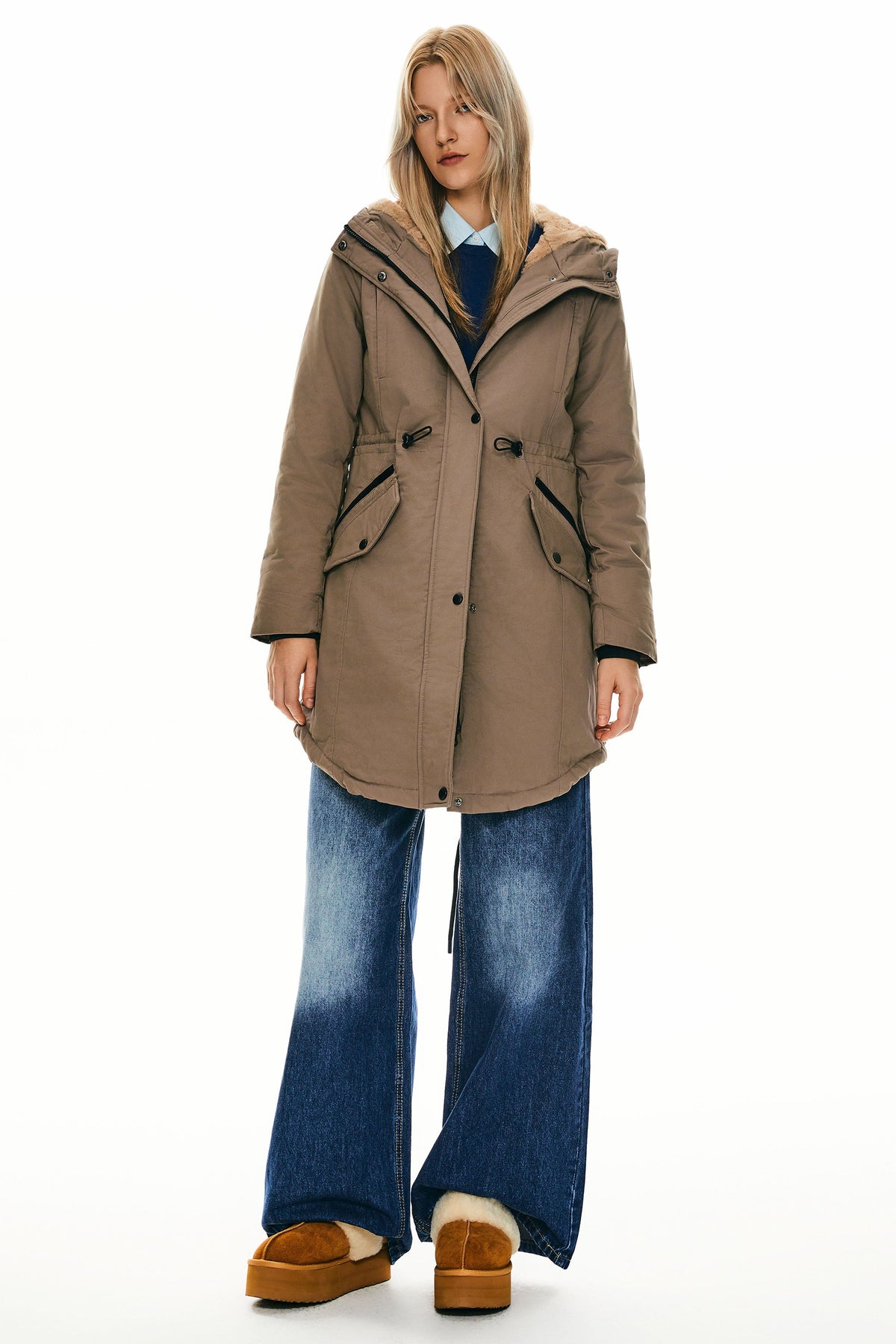 Fleece-Lined Hooded Parka Jacket with Pockets
