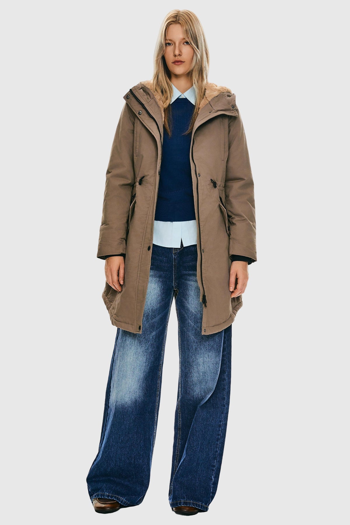 Fleece-Lined Hooded Parka Jacket with Pockets