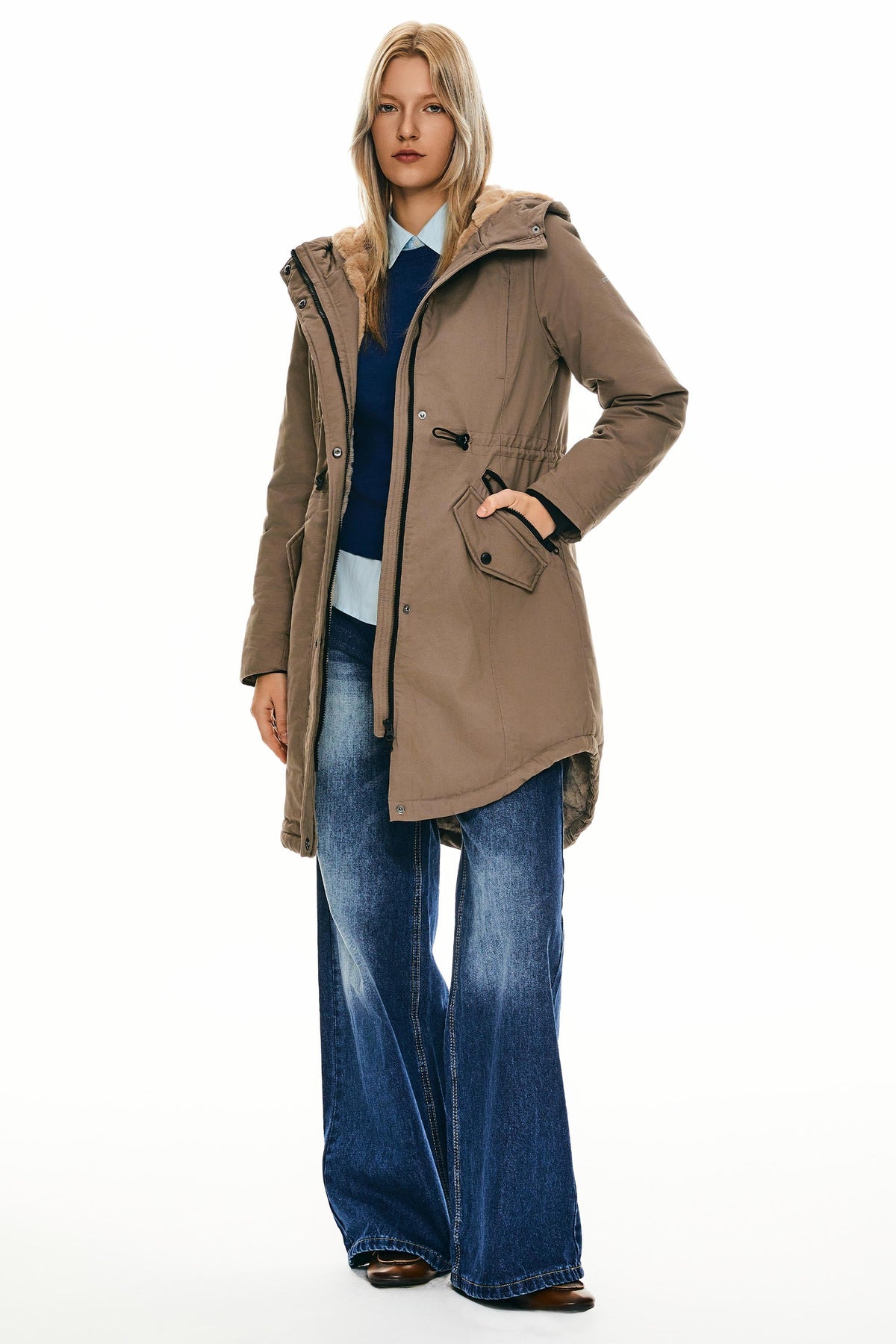 Fleece-Lined Hooded Parka Jacket with Pockets