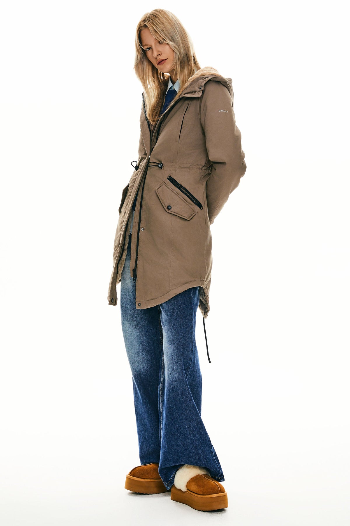 Fleece-Lined Hooded Parka Jacket with Pockets