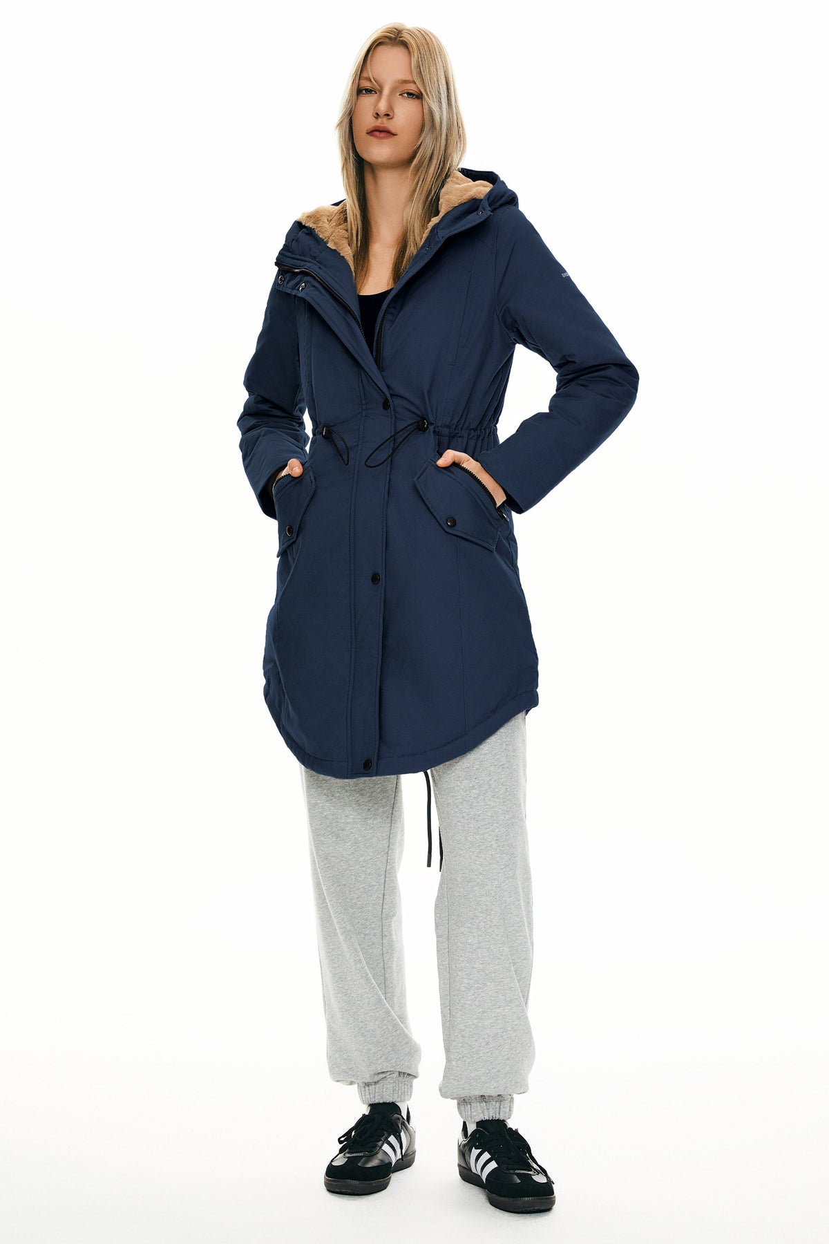 Fleece-Lined Hooded Parka Jacket with Pockets