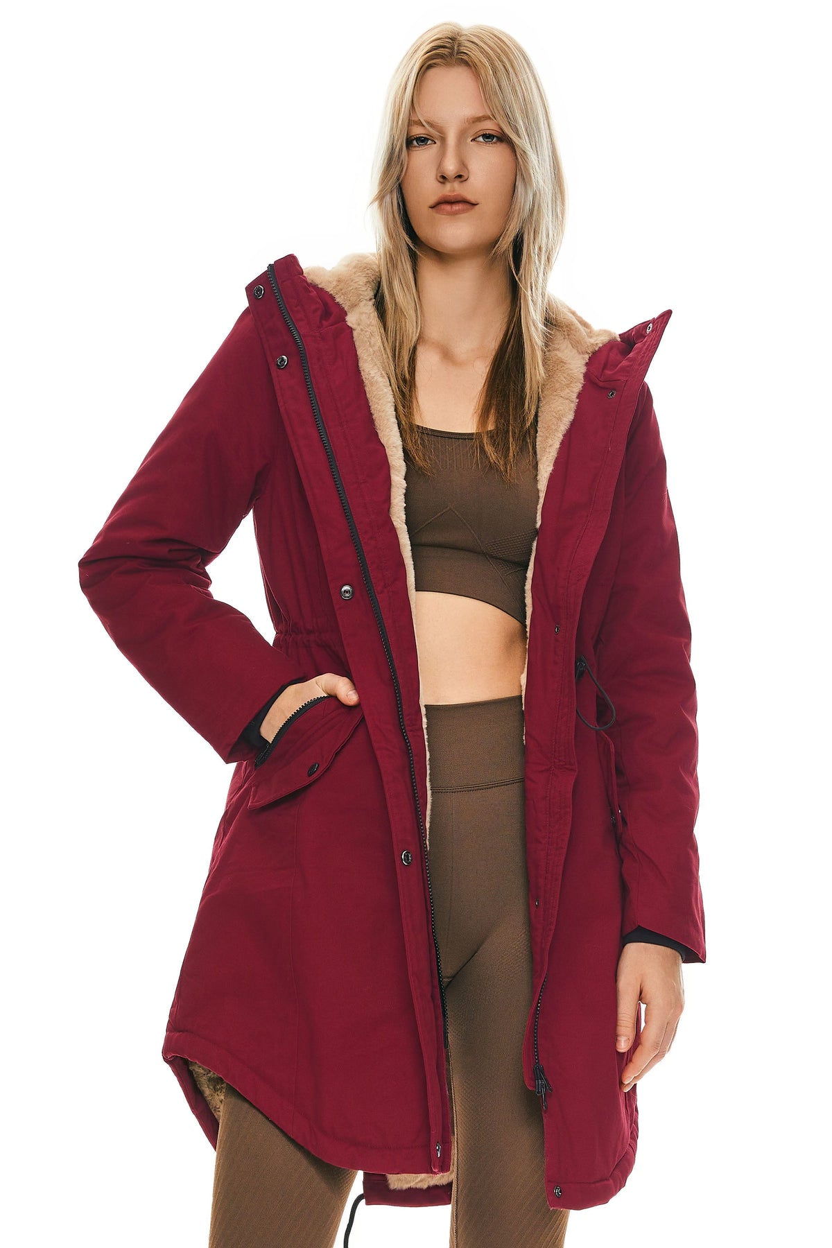 Fleece-Lined Hooded Parka Jacket with Pockets