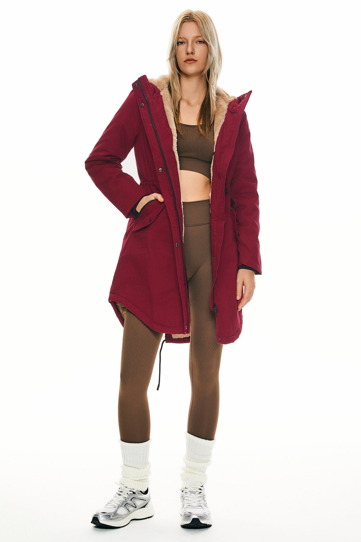 Fleece-Lined Hooded Parka Jacket with Pockets