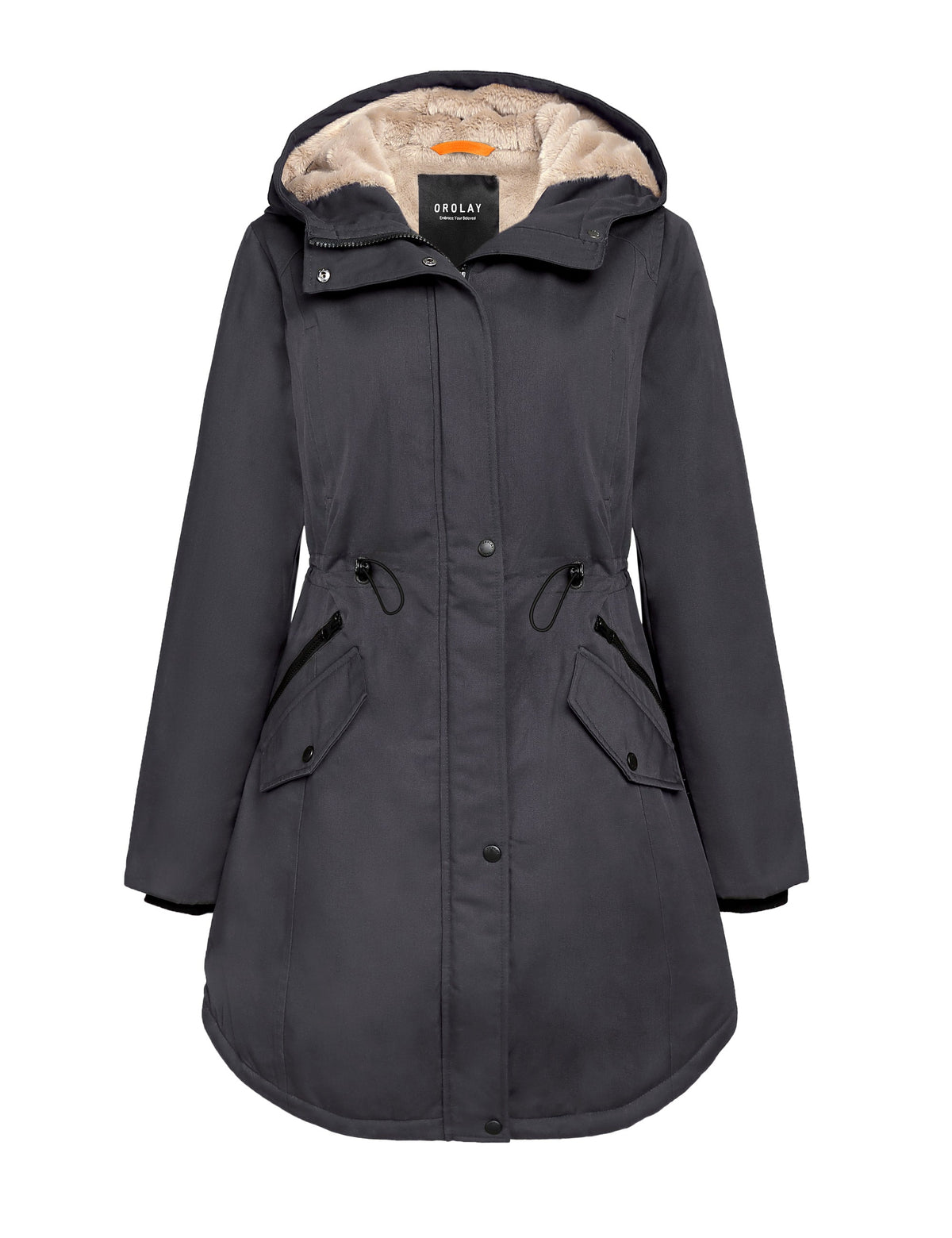 Fleece-Lined Hooded Parka Jacket with Pockets