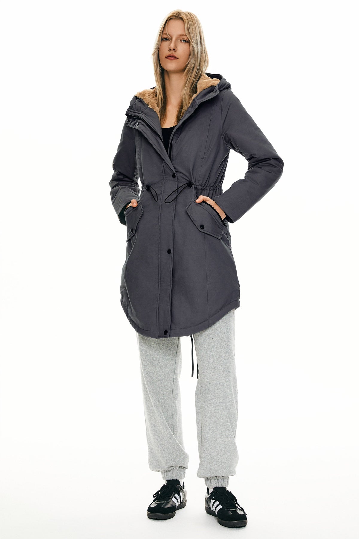 Fleece-Lined Hooded Parka Jacket with Pockets
