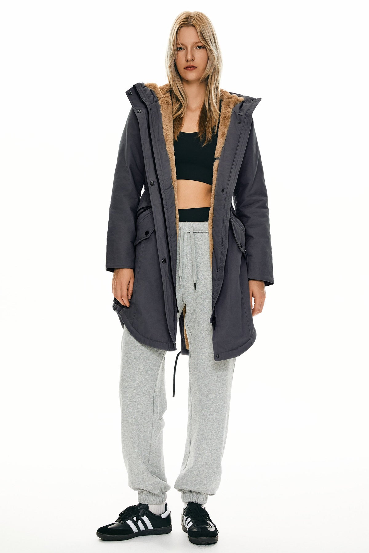 Fleece-Lined Hooded Parka Jacket with Pockets