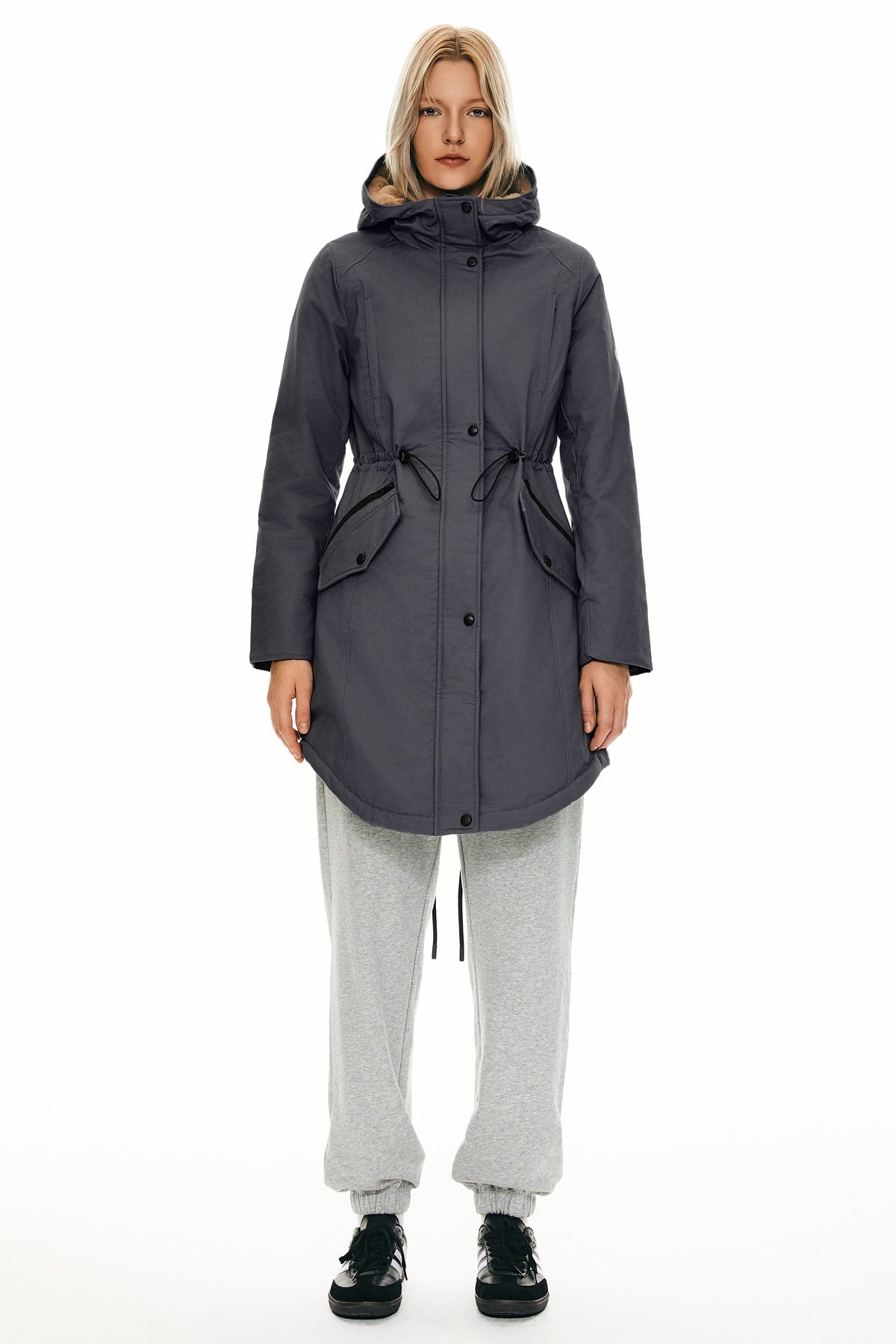 Fleece-Lined Hooded Parka Jacket with Pockets