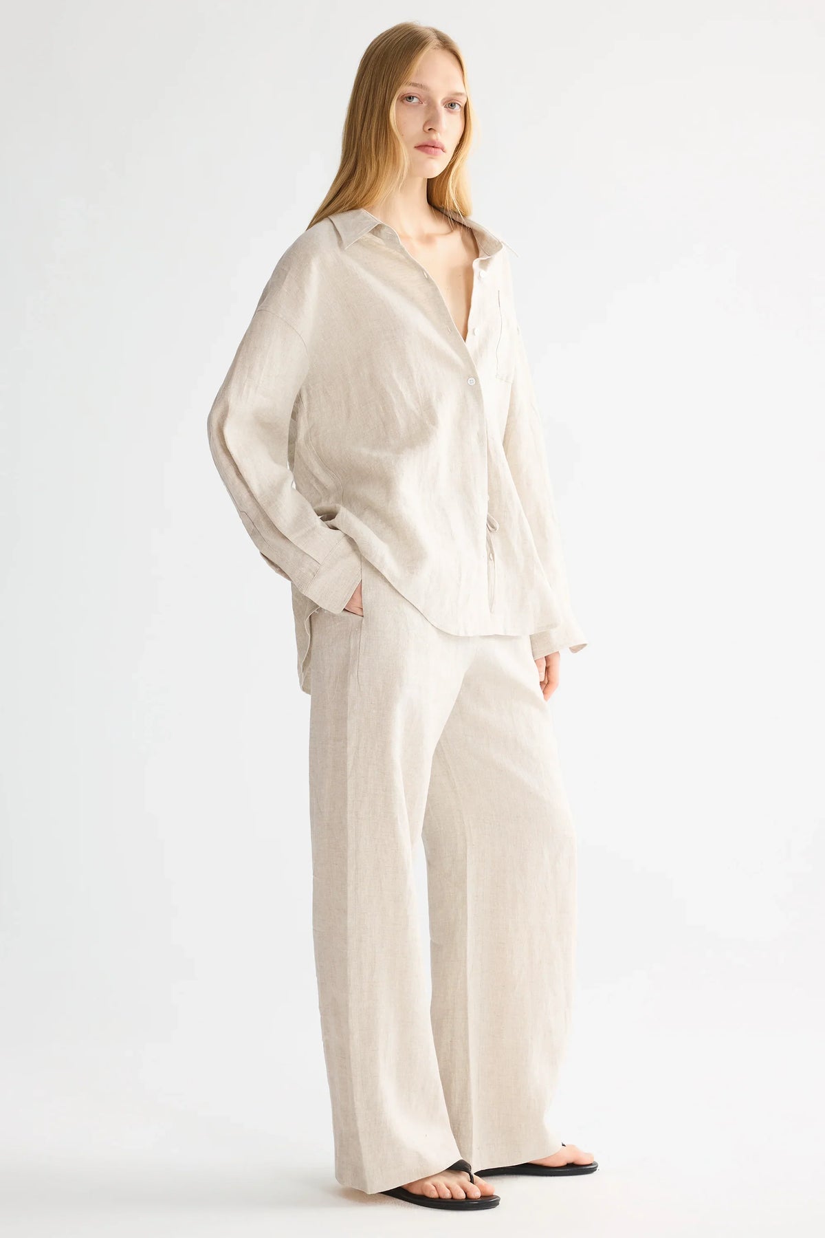 Oversized Linen Wide-Leg Drawstring Pants