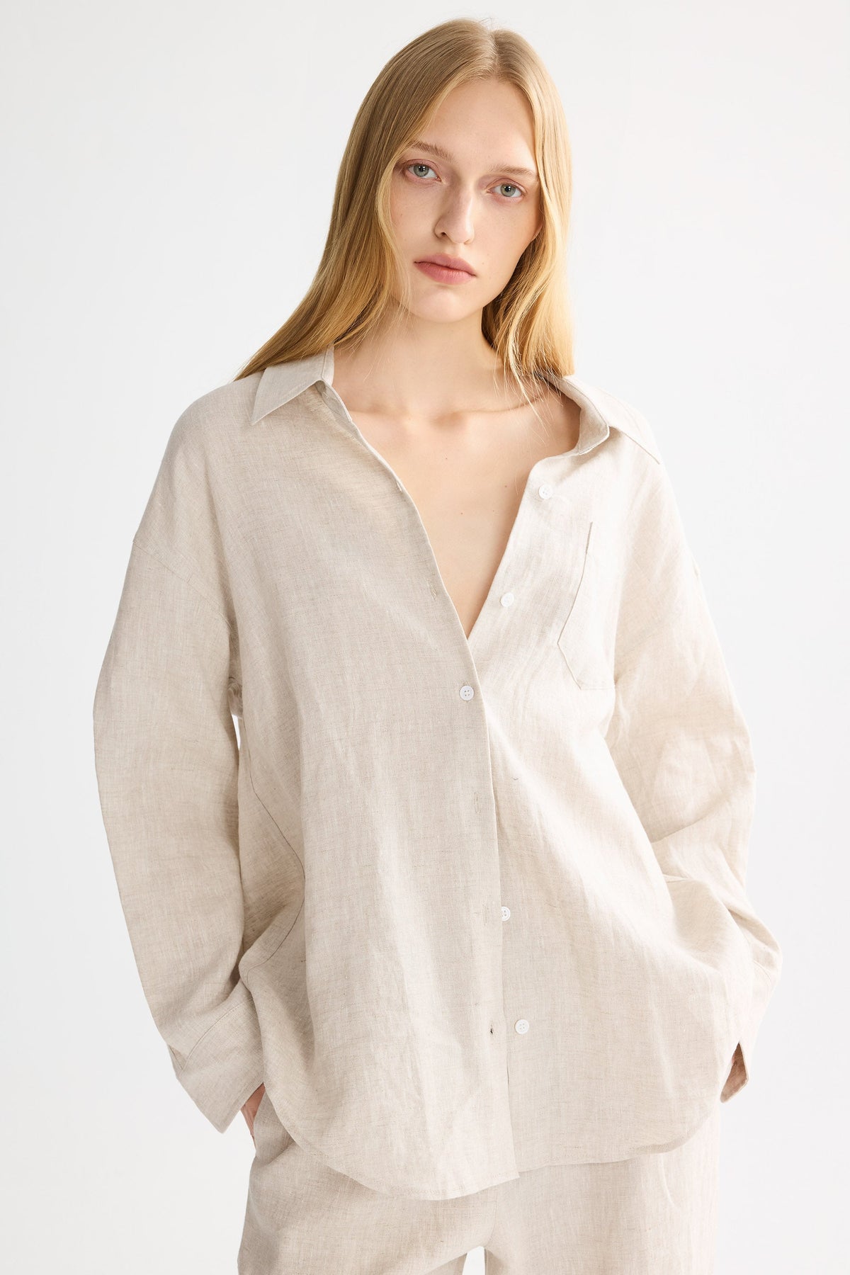 Oversized Linen Button-Up Shirt