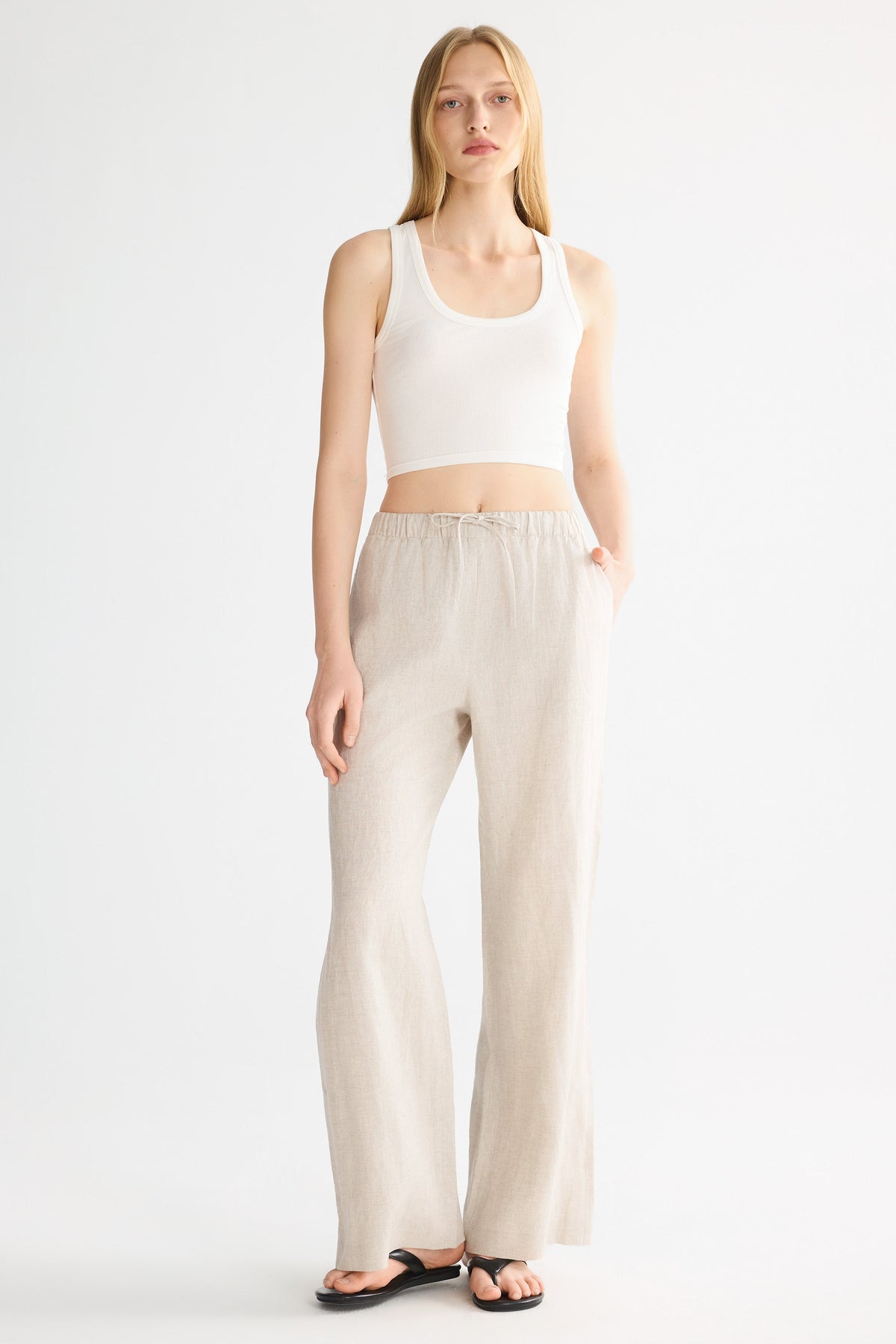 Oversized Linen Wide-Leg Drawstring Pants