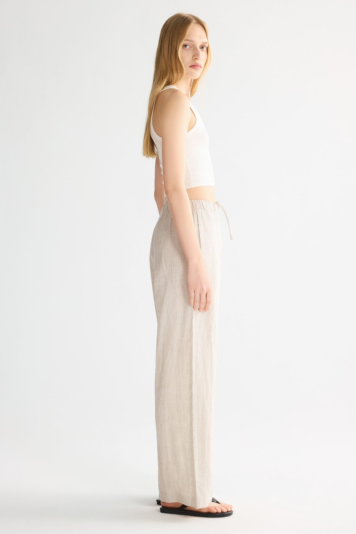 Oversized Linen Wide-Leg Drawstring Pants