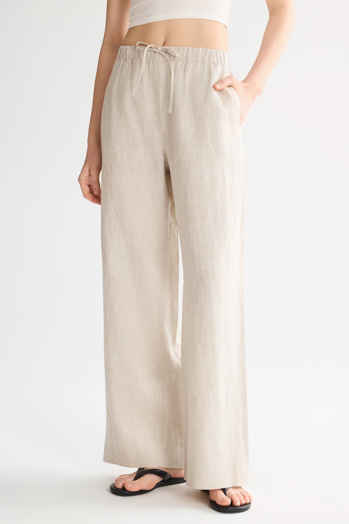 Oversized Linen Wide-Leg Drawstring Pants