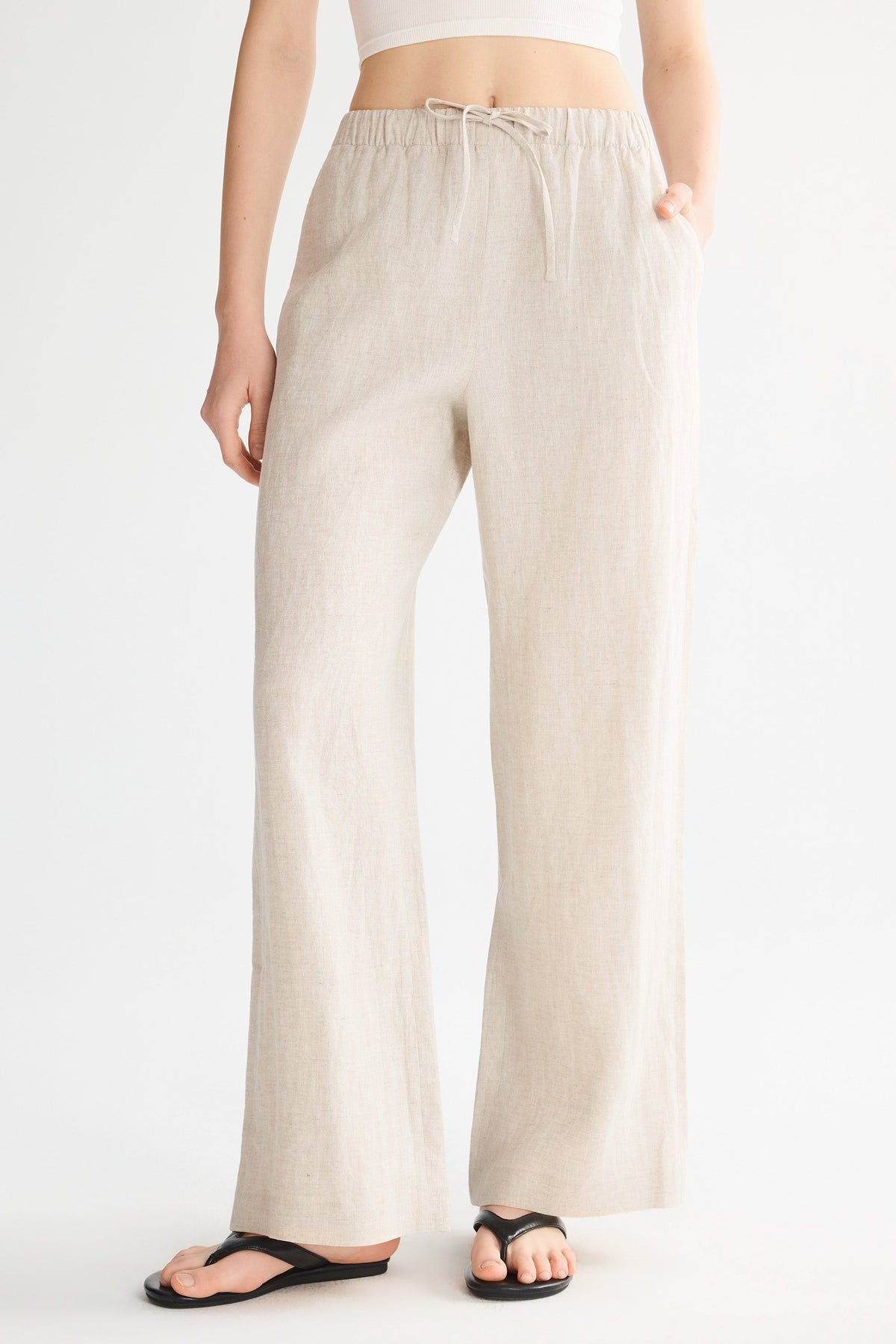 Oversized Linen Wide-Leg Drawstring Pants
