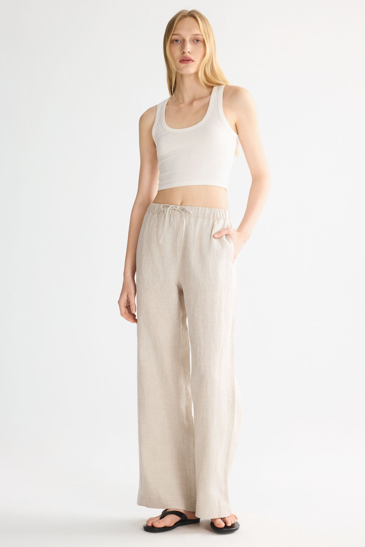 Oversized Linen Wide-Leg Drawstring Pants