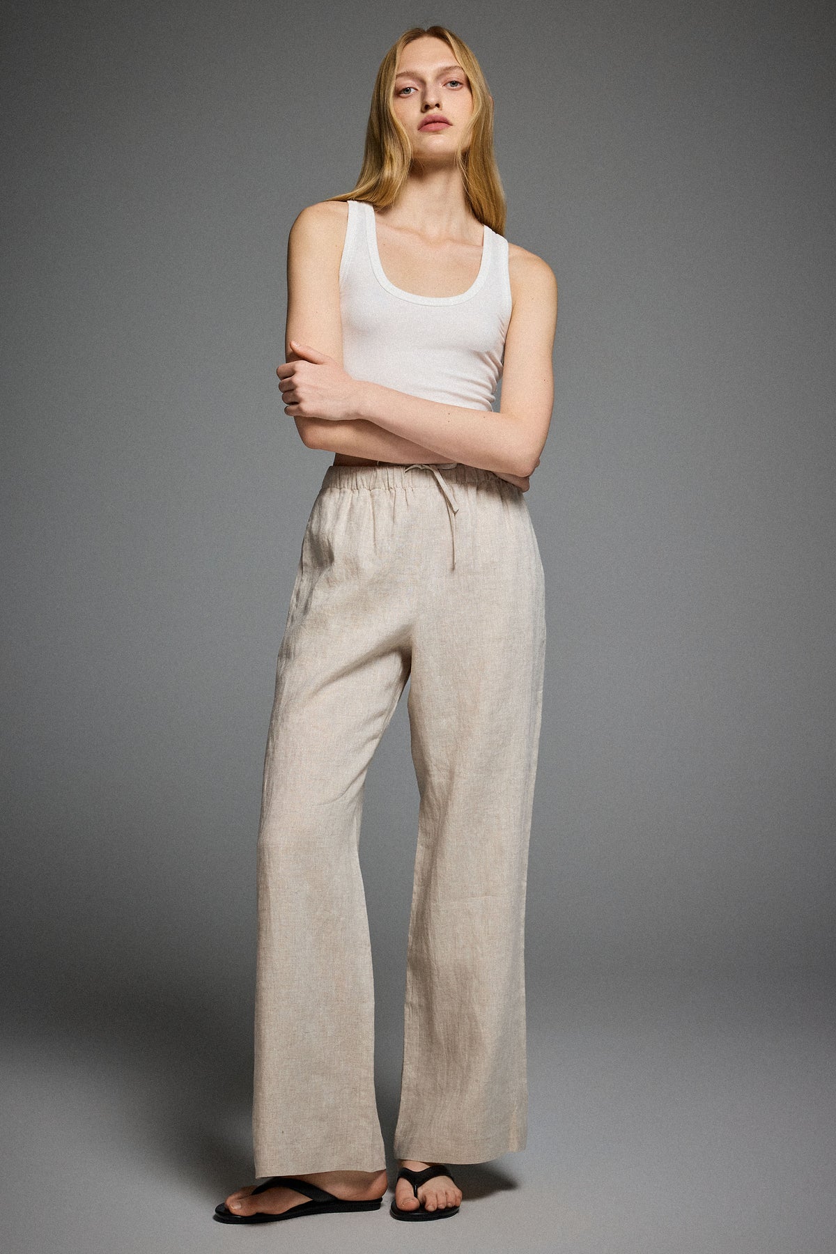 Oversized Linen Wide-Leg Drawstring Pants
