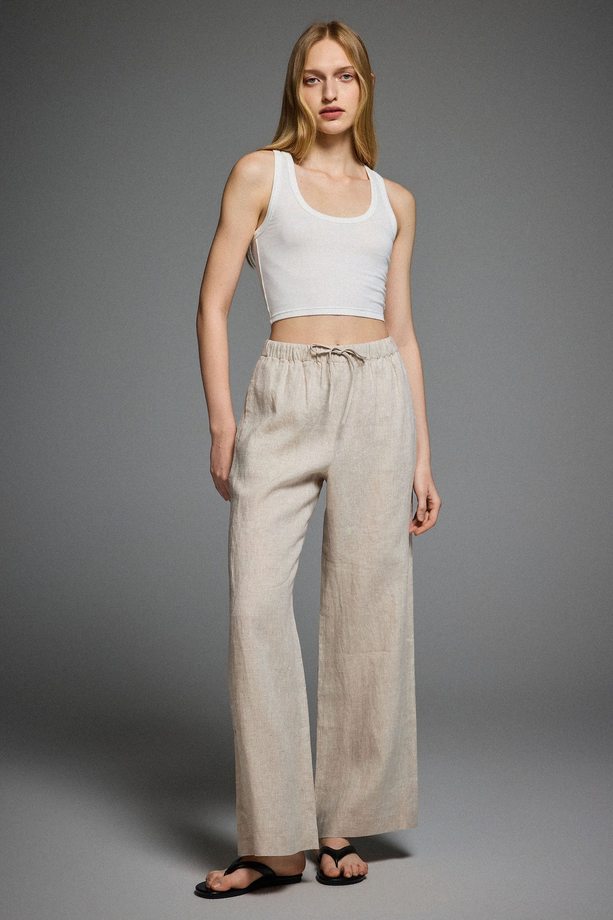 Oversized Linen Wide-Leg Drawstring Pants