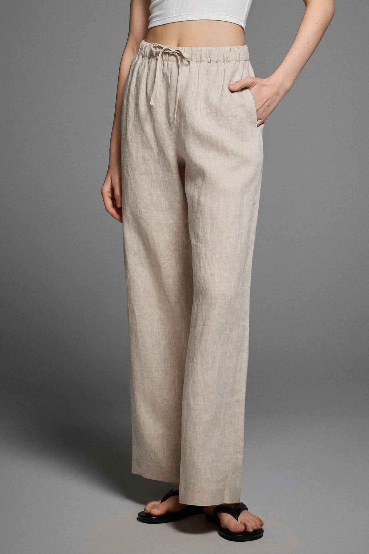 Oversized Linen Wide-Leg Drawstring Pants