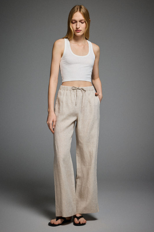 Oversized Linen Wide-Leg Drawstring Pants