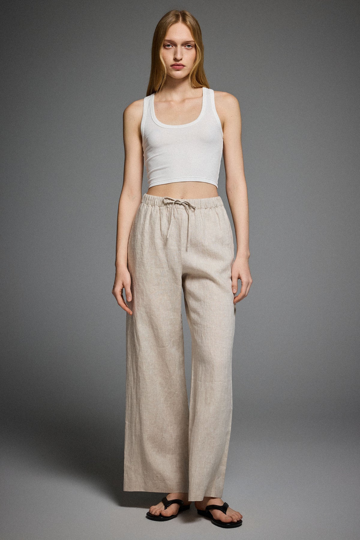 Oversized Linen Wide-Leg Drawstring Pants