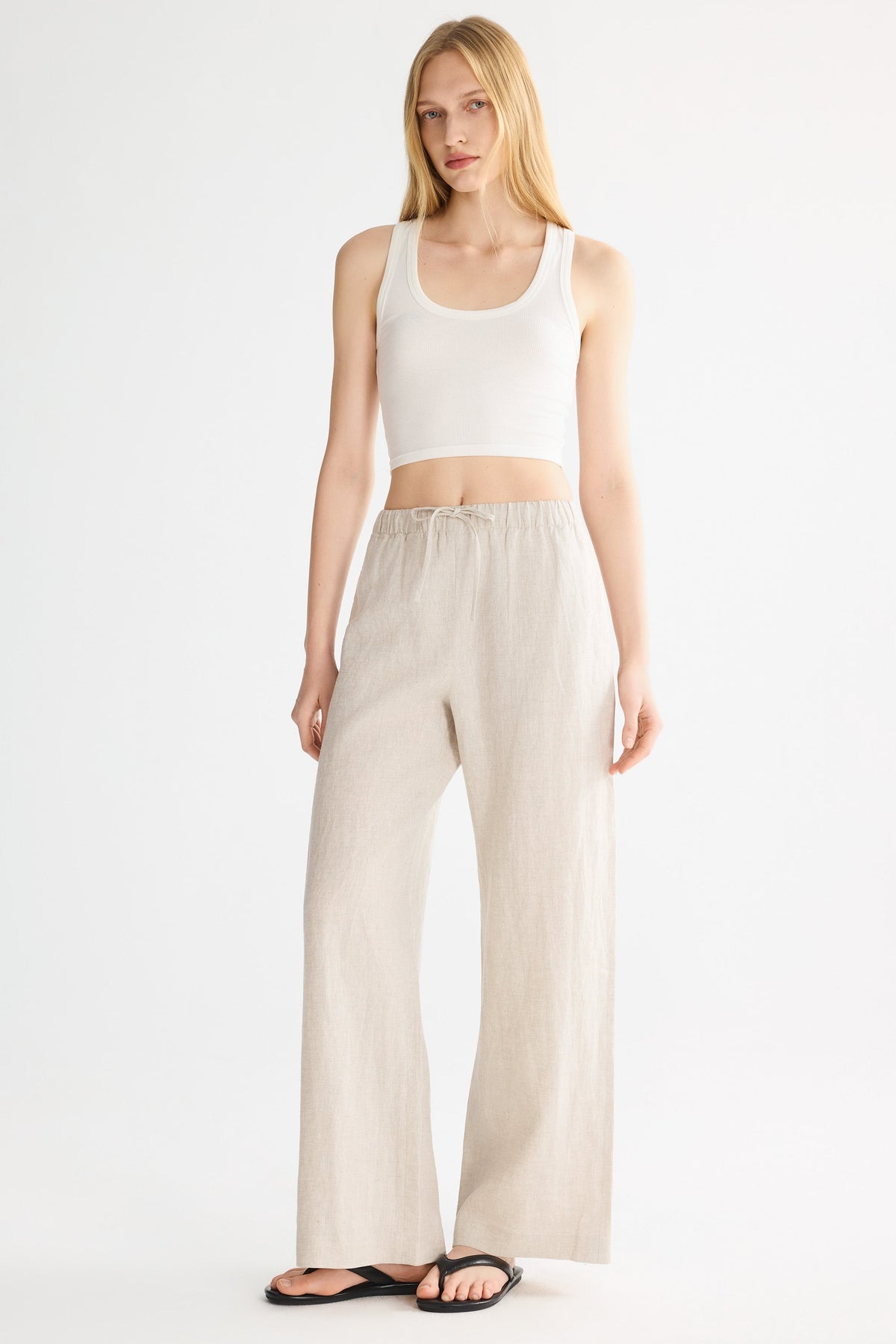 Oversized Linen Wide-Leg Drawstring Pants