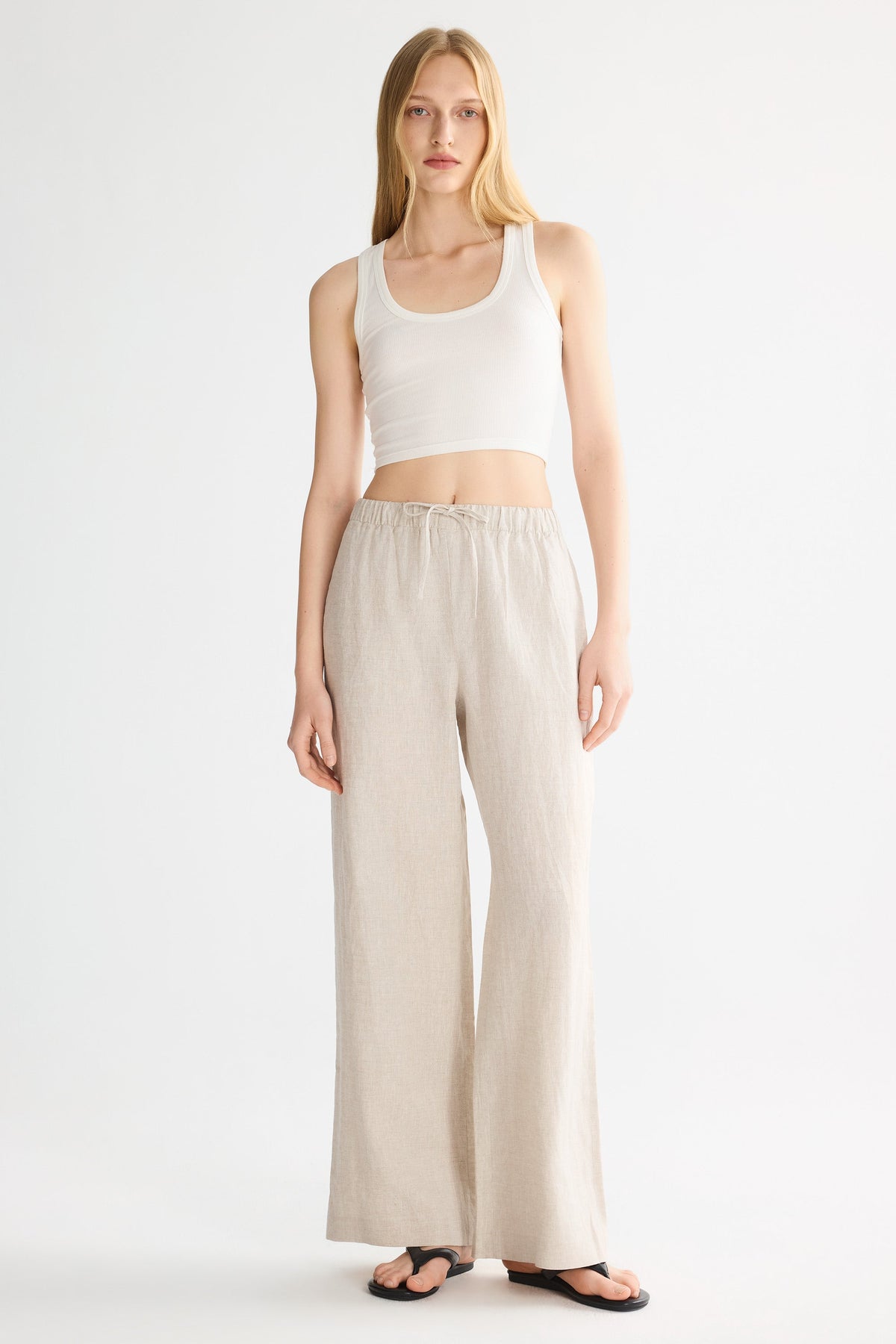 Oversized Linen Wide-Leg Drawstring Pants