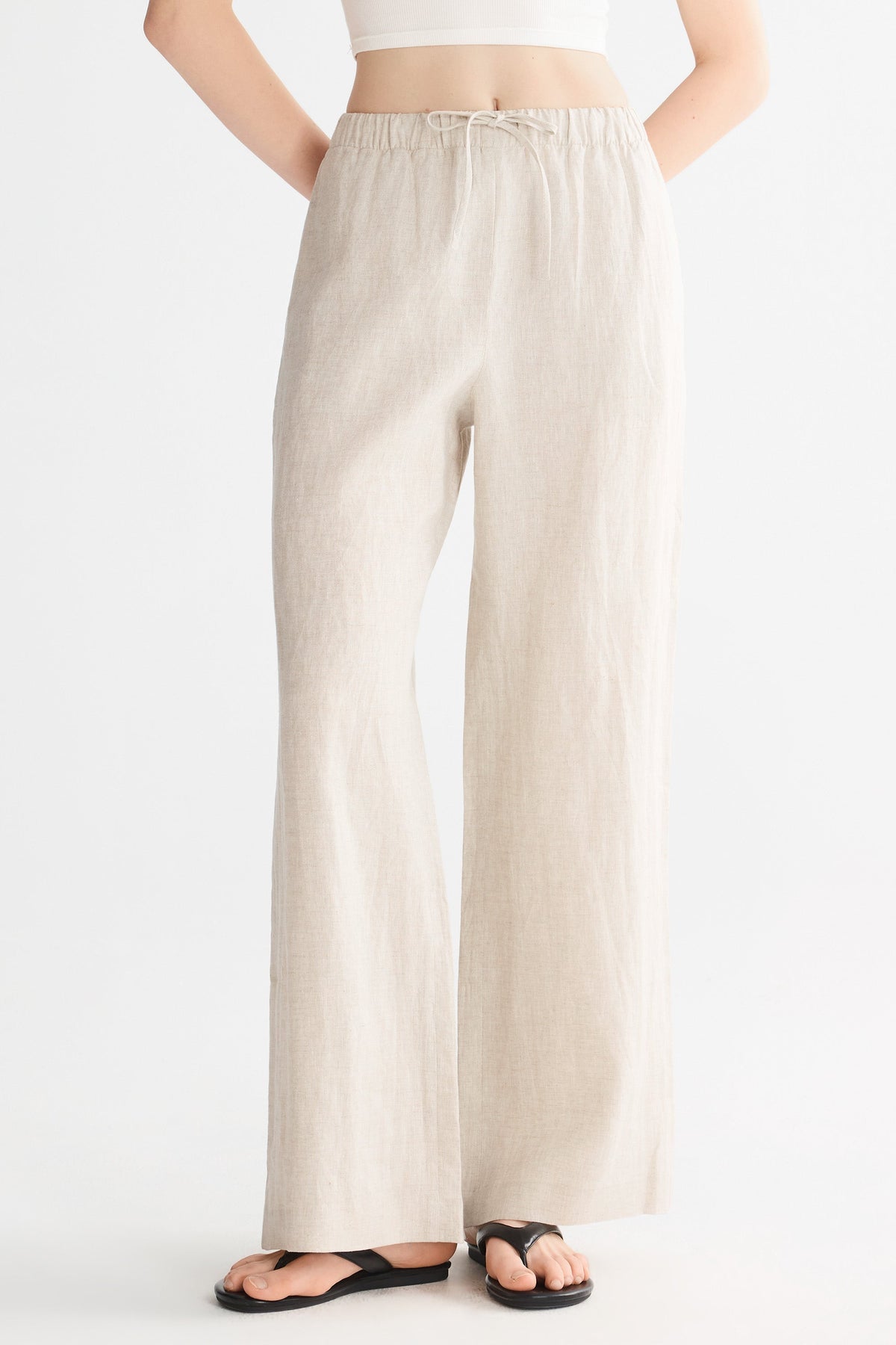 Oversized Linen Wide-Leg Drawstring Pants