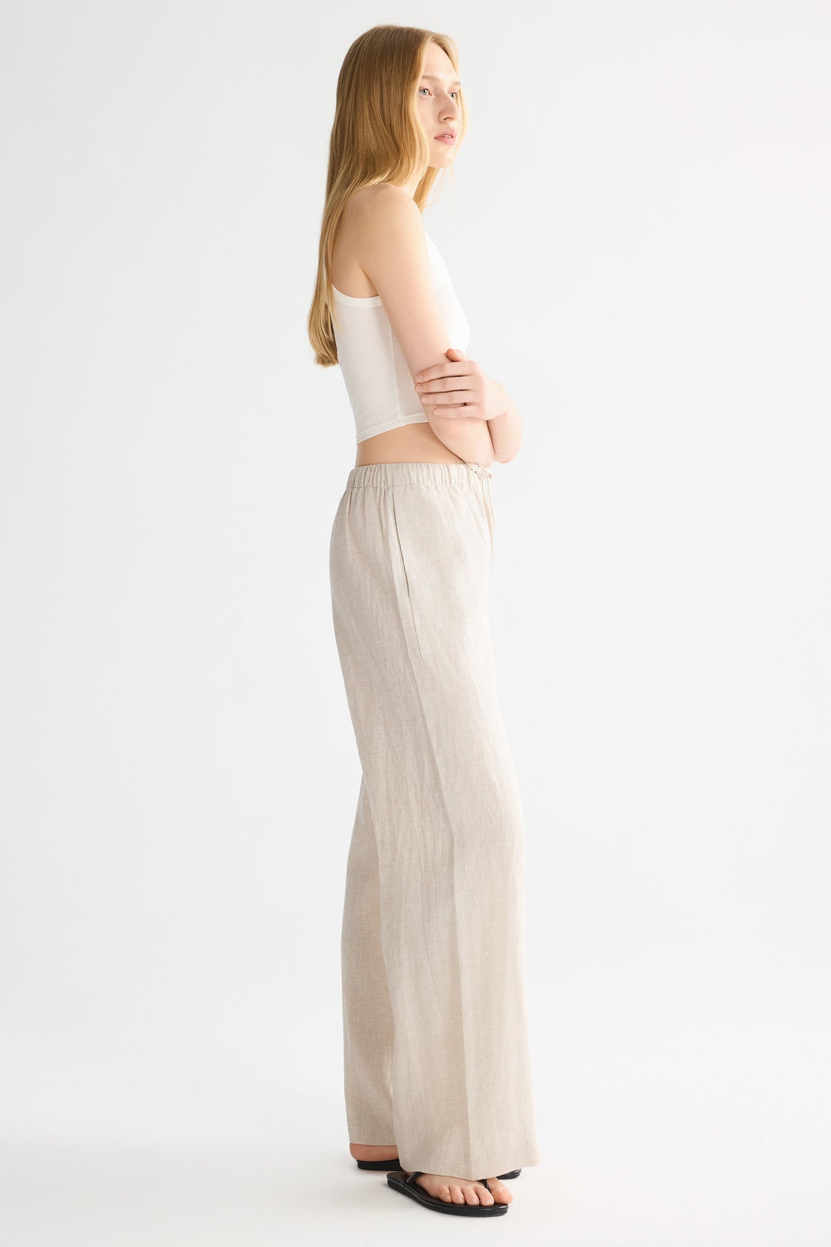 Oversized Linen Wide-Leg Drawstring Pants