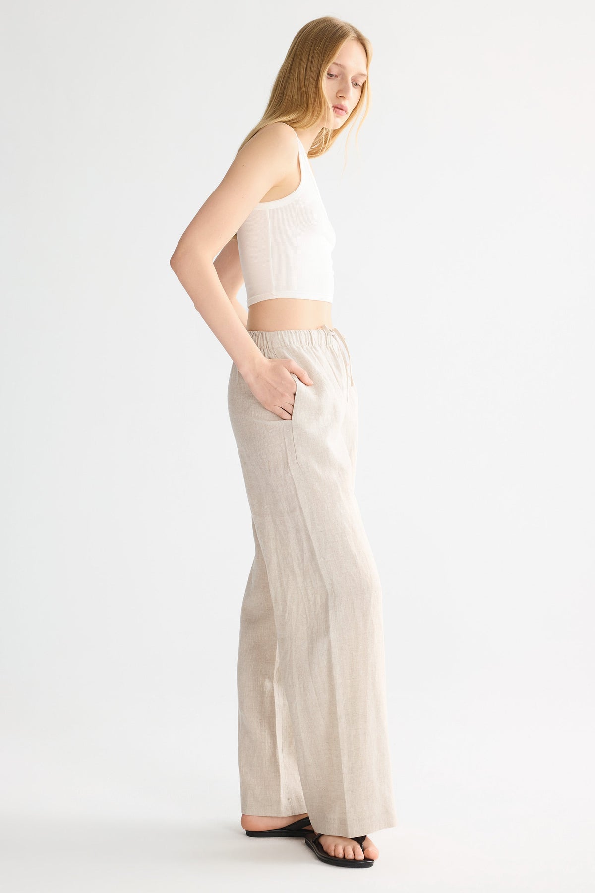 Oversized Linen Wide-Leg Drawstring Pants