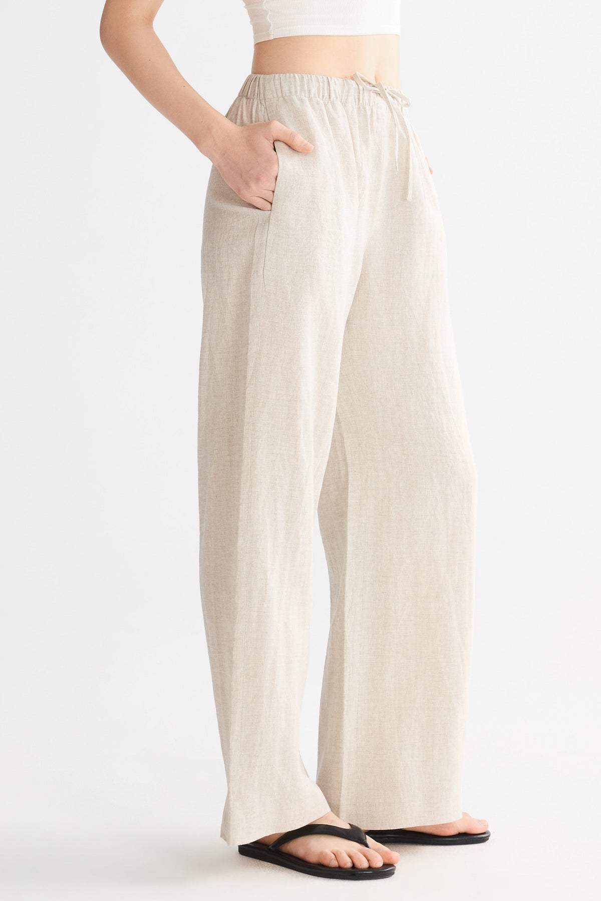 Oversized Linen Wide-Leg Drawstring Pants