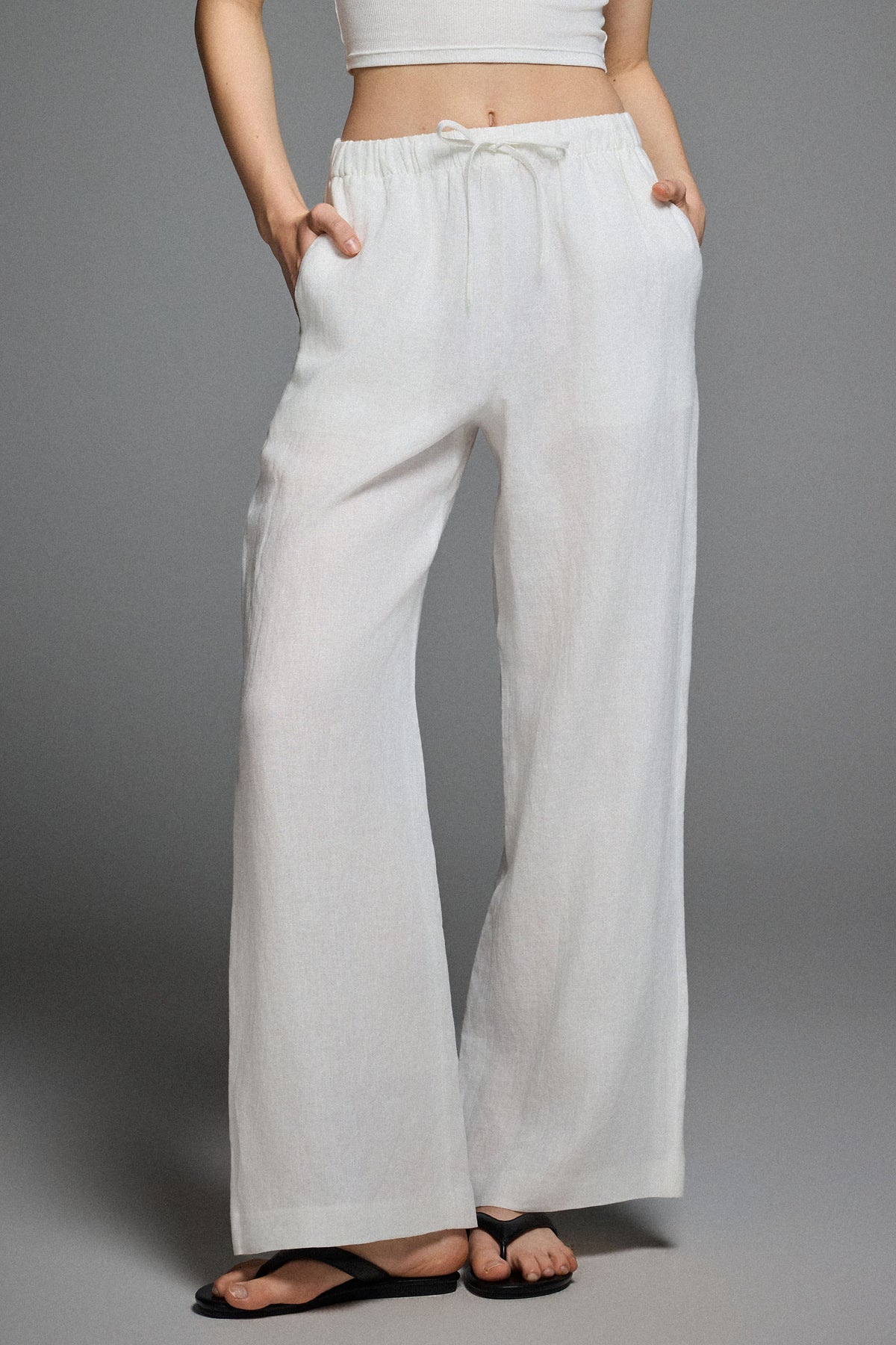 Oversized Linen Wide-Leg Drawstring Pants
