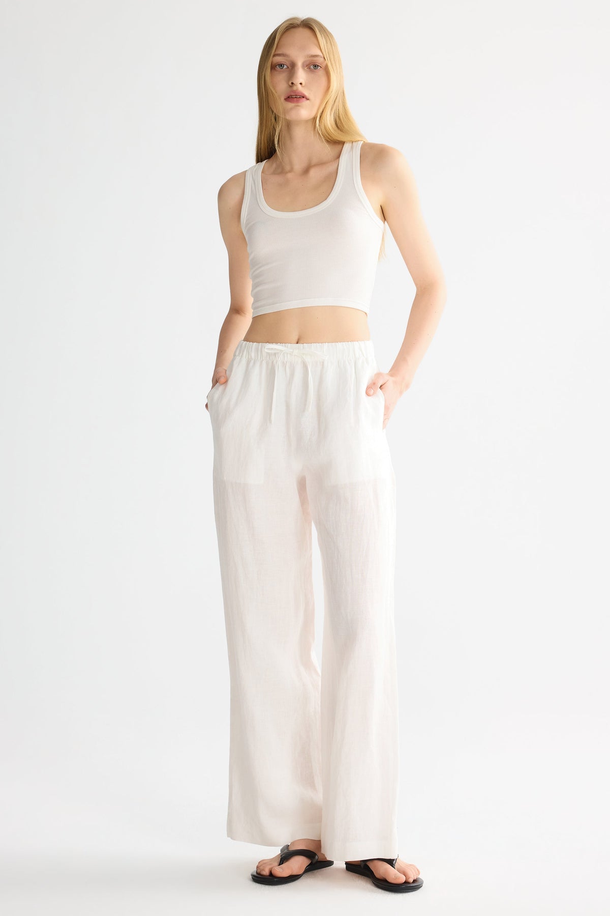 Oversized Linen Wide-Leg Drawstring Pants