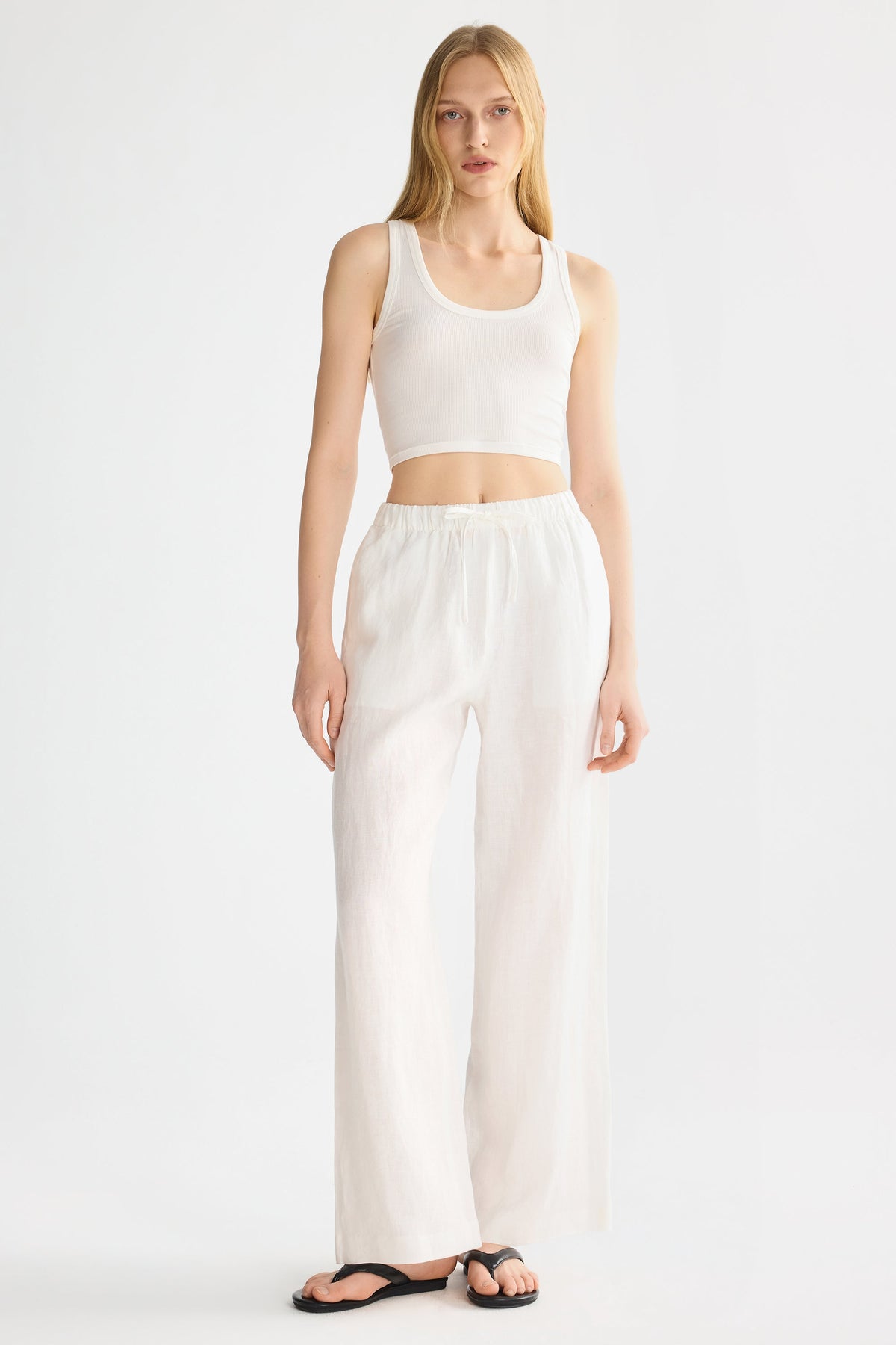 Oversized Linen Wide-Leg Drawstring Pants