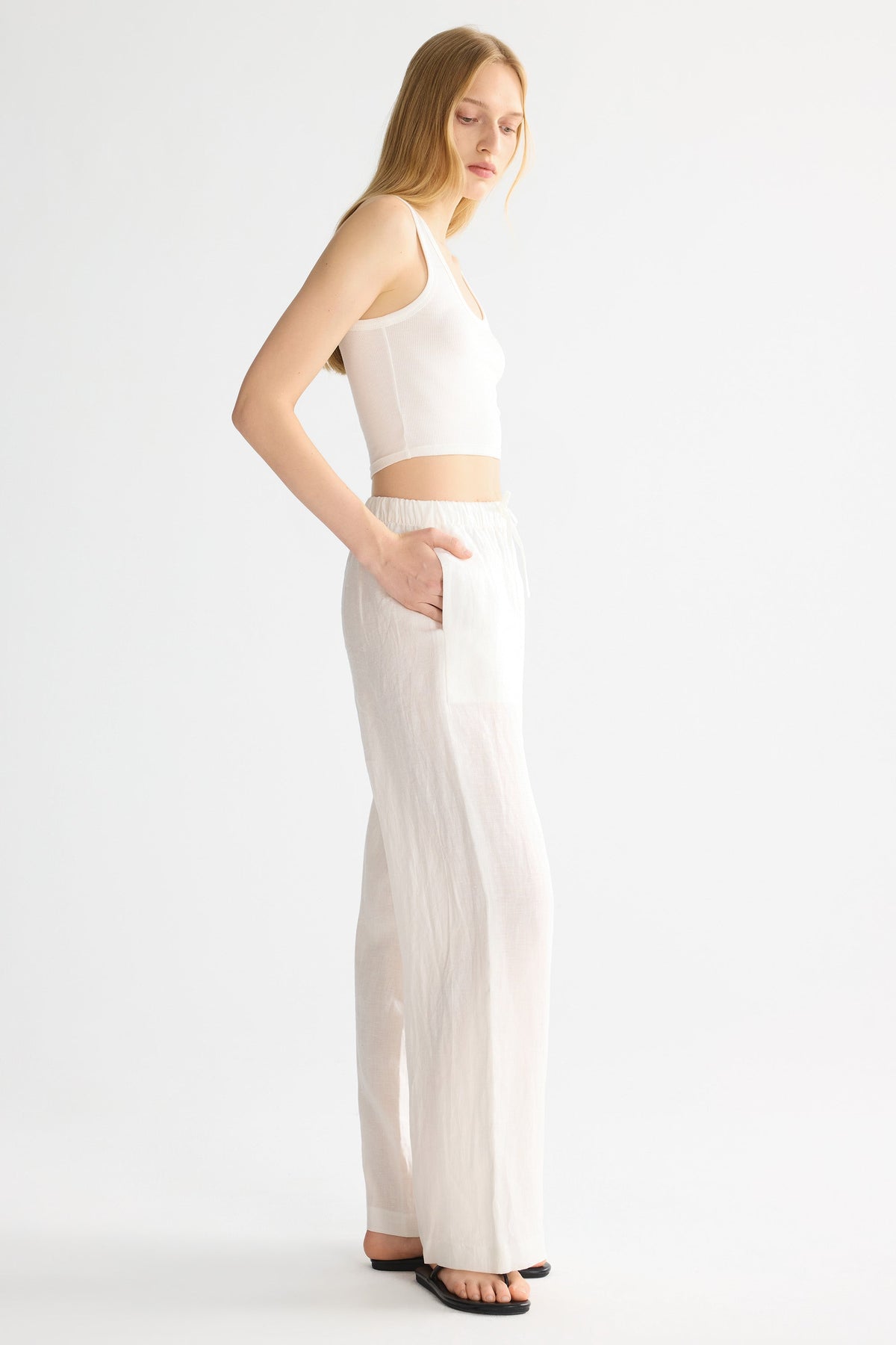Oversized Linen Wide-Leg Drawstring Pants
