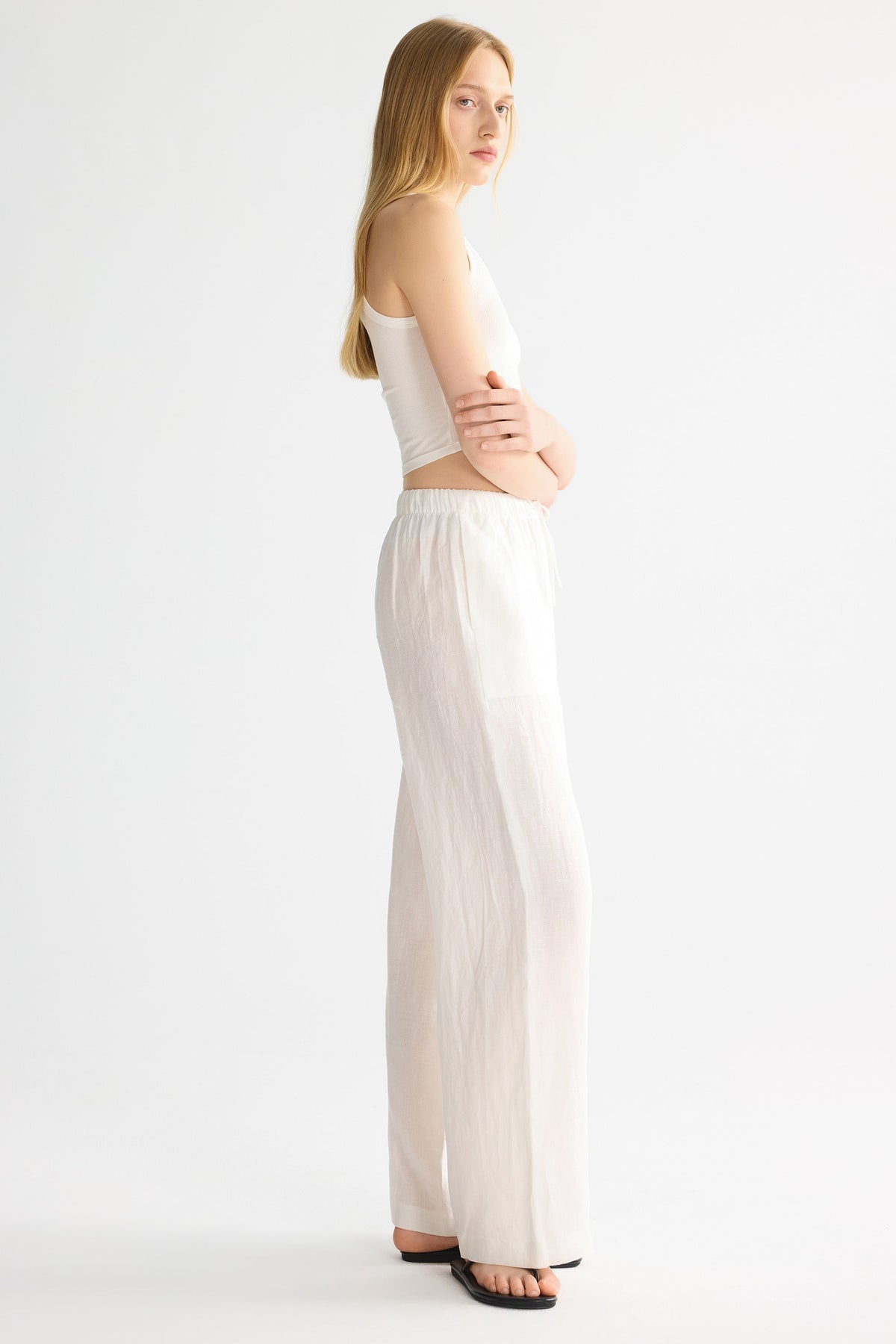 Oversized Linen Wide-Leg Drawstring Pants