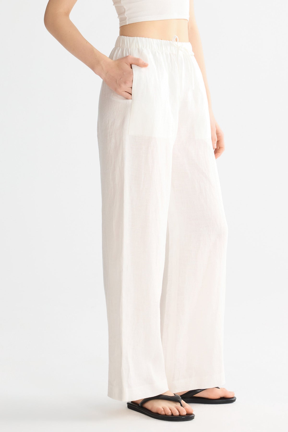 Oversized Linen Wide-Leg Drawstring Pants