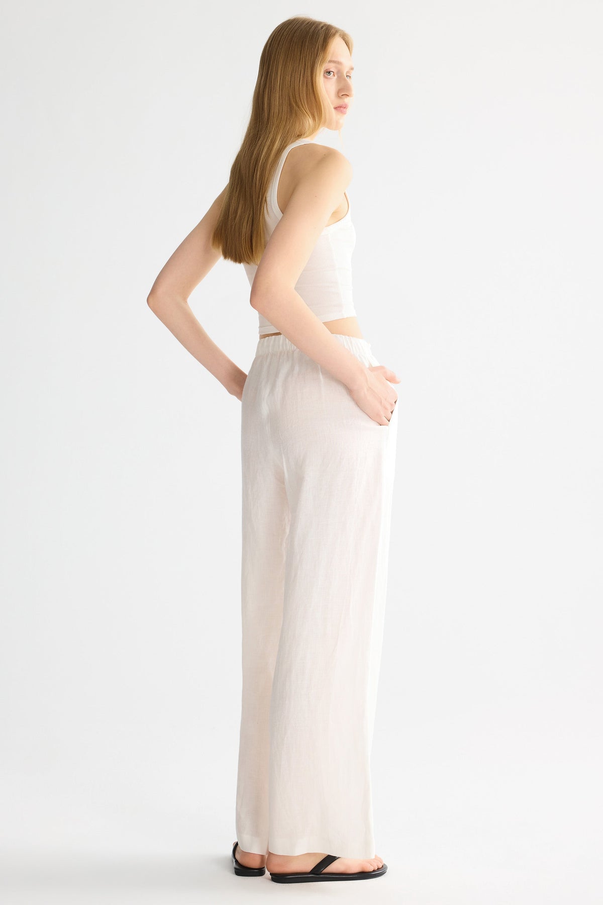 Oversized Linen Wide-Leg Drawstring Pants